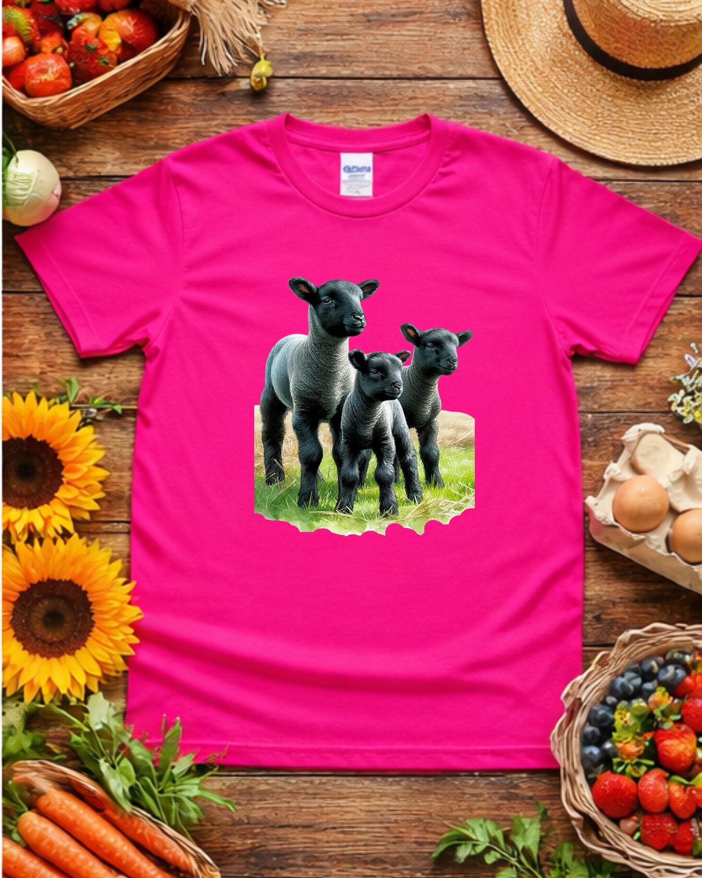 Black Lamb Trio T‑Shirt – Cute Farm Lambs Graphic, Rustic Countryside Animal Design