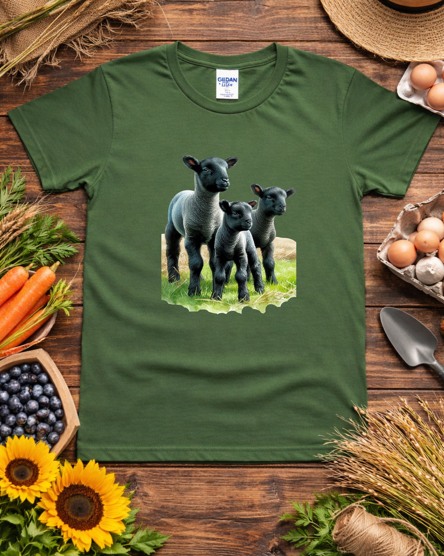 Black Lamb Trio T‑Shirt – Cute Farm Lambs Graphic, Rustic Countryside Animal Design