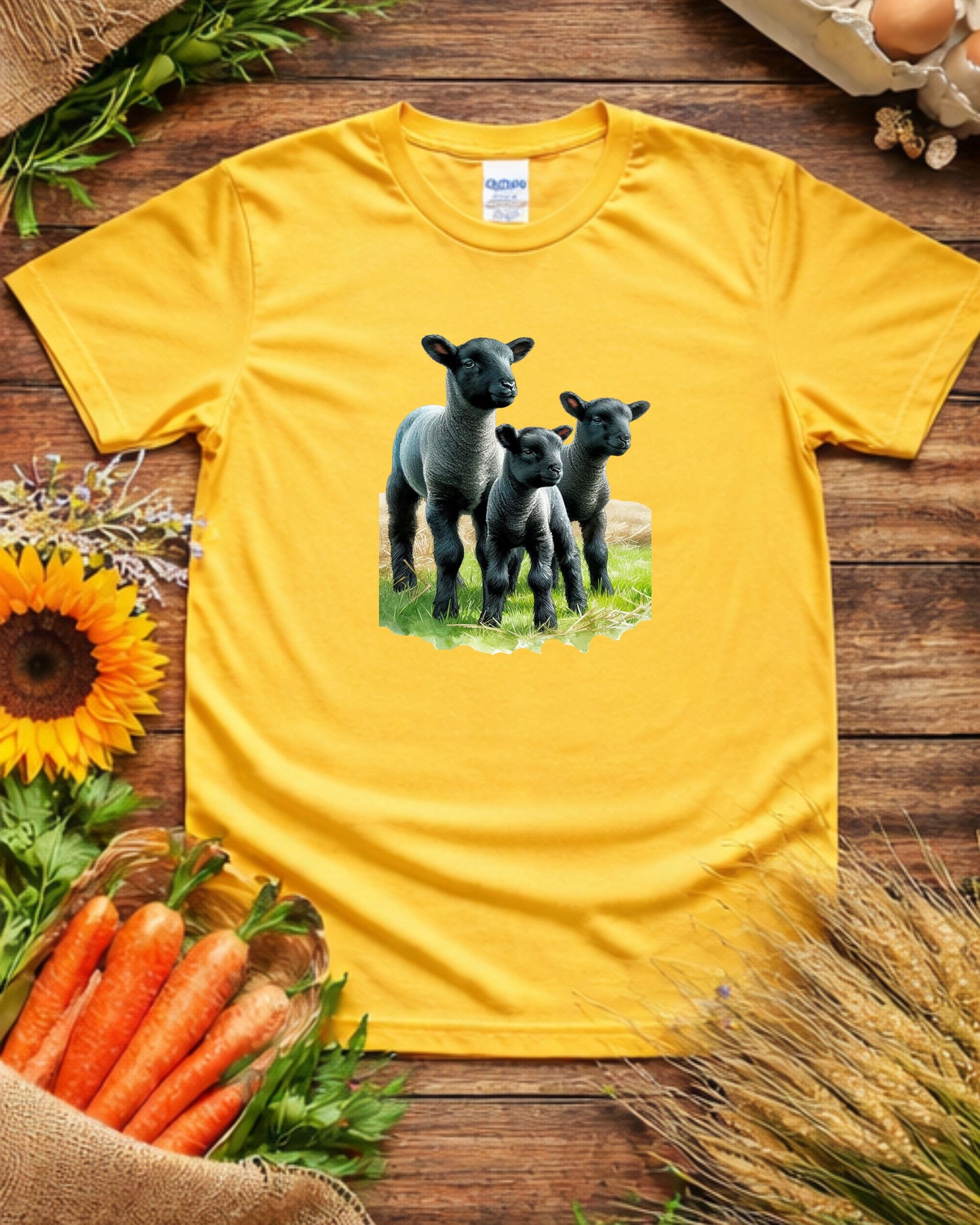 Black Lamb Trio T‑Shirt – Cute Farm Lambs Graphic, Rustic Countryside Animal Design