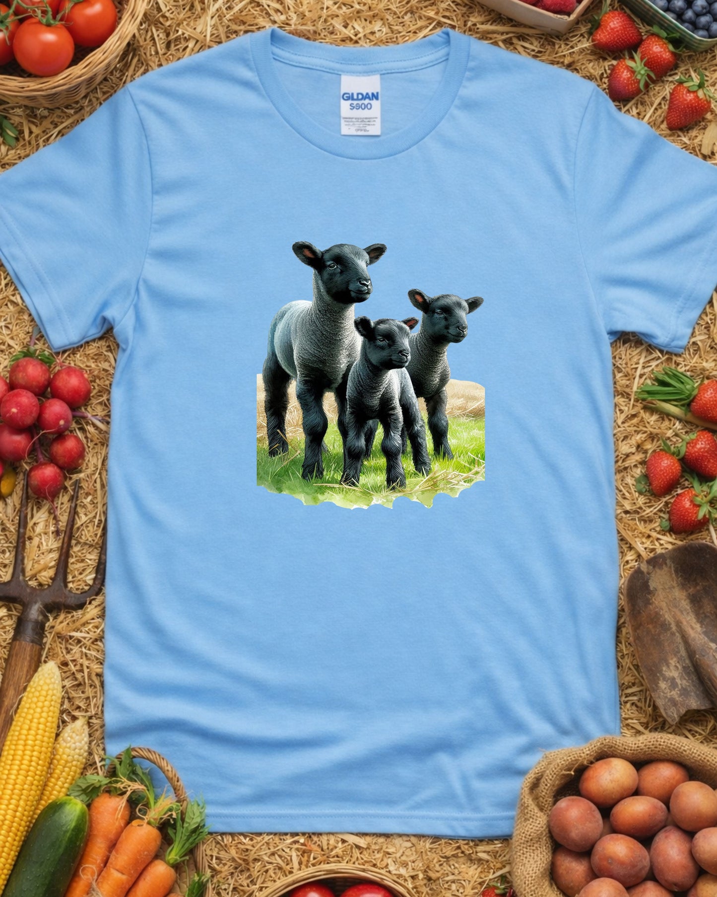Black Lamb Trio T‑Shirt – Cute Farm Lambs Graphic, Rustic Countryside Animal Design