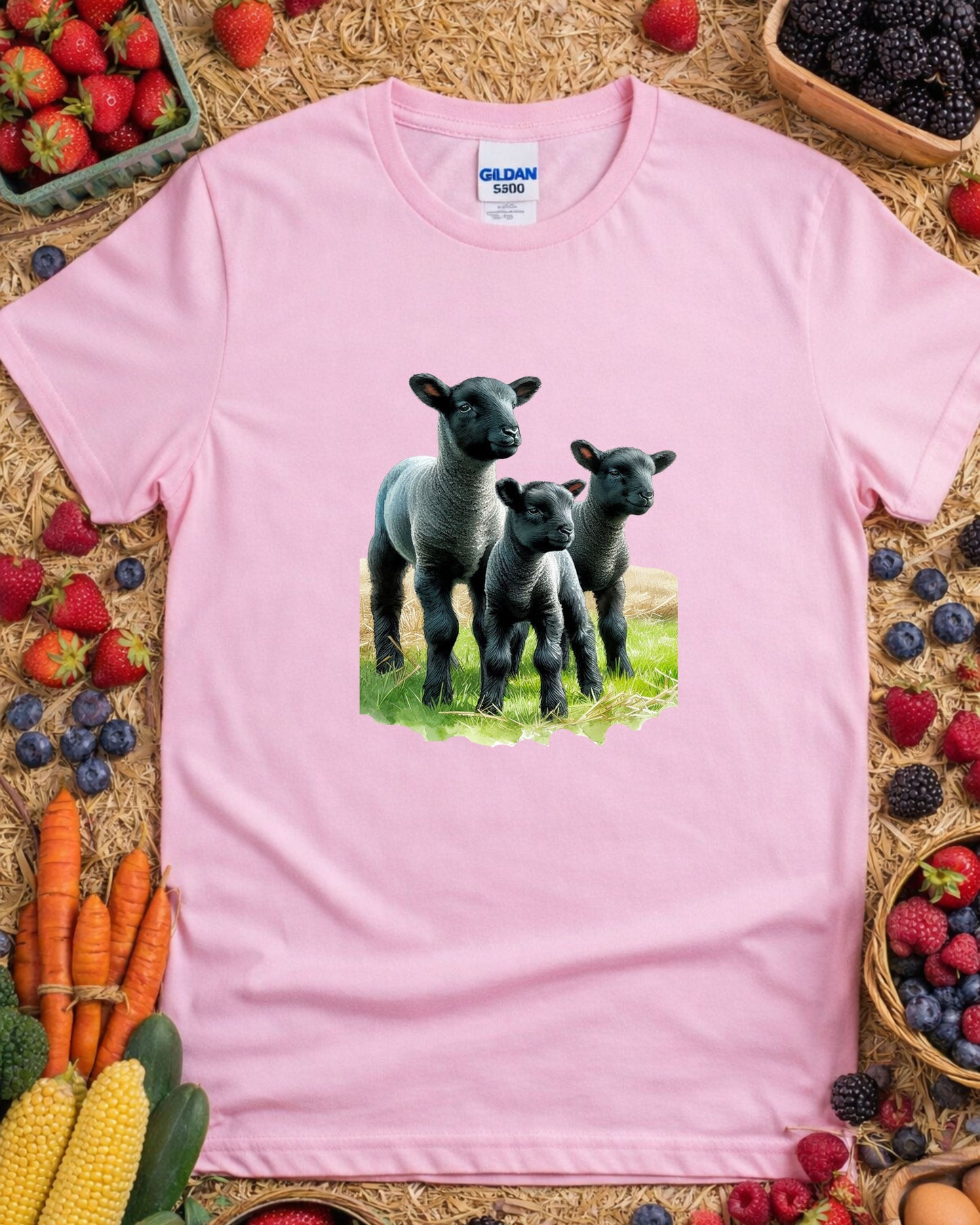 Black Lamb Trio T‑Shirt – Cute Farm Lambs Graphic, Rustic Countryside Animal Design