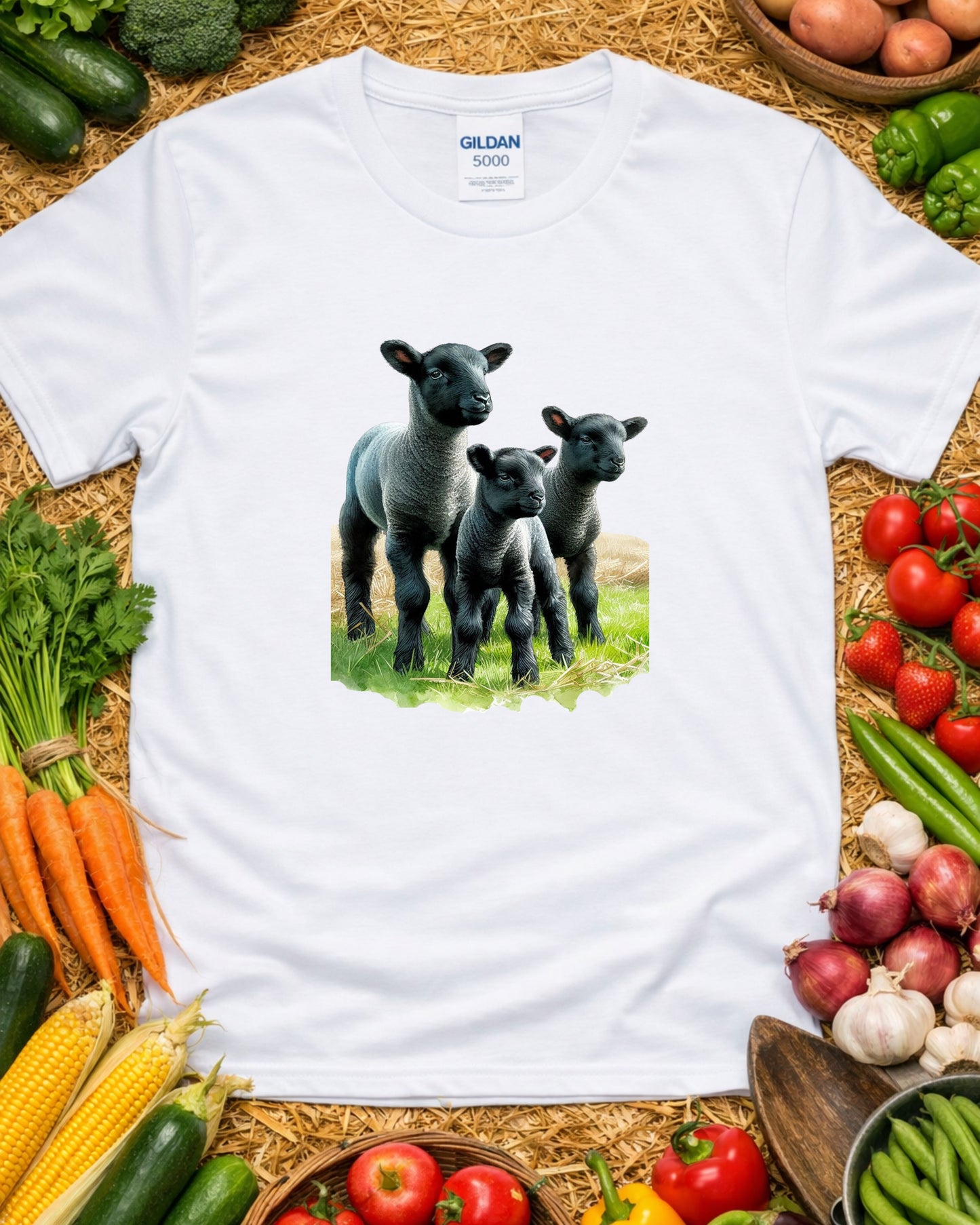 Black Lamb Trio T‑Shirt – Cute Farm Lambs Graphic, Rustic Countryside Animal Design