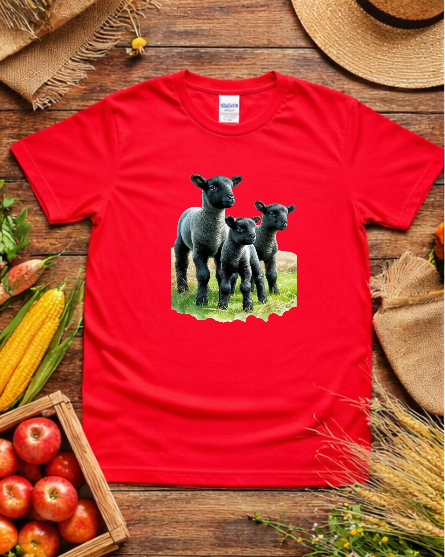 Black Lamb Trio T‑Shirt – Cute Farm Lambs Graphic, Rustic Countryside Animal Design