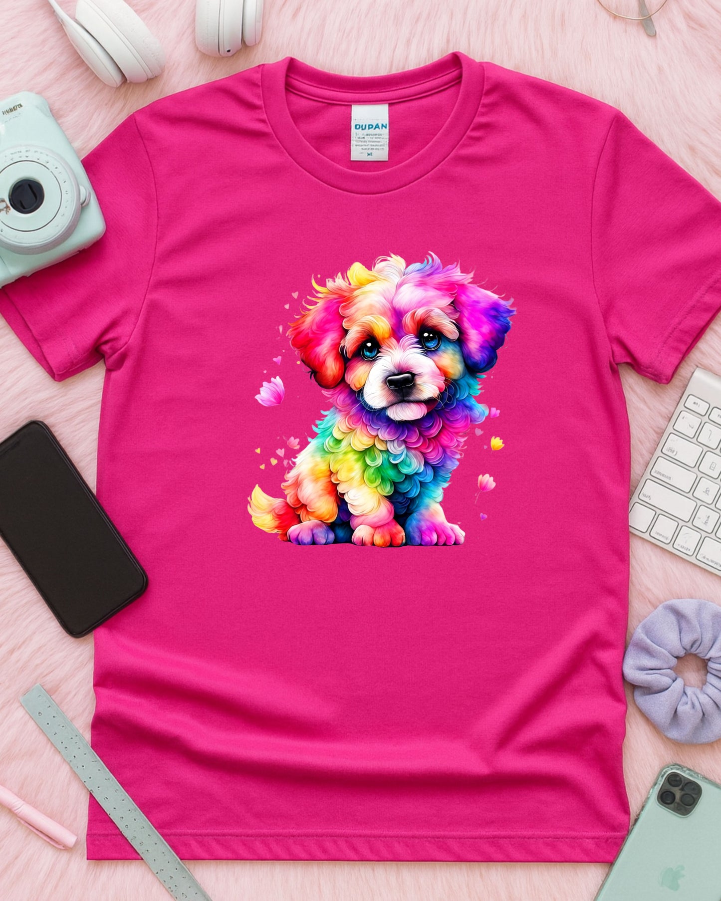 Rainbow Puppy T‑Shirt – Colourful Cute Dog Graphic, Bright Multicolour Pet Lover Design