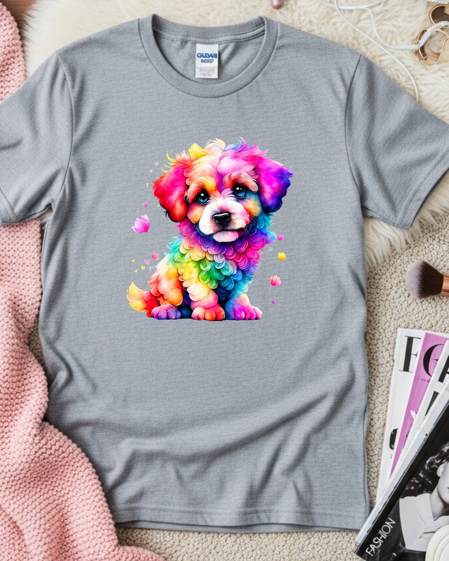 Rainbow Puppy T‑Shirt – Colourful Cute Dog Graphic, Bright Multicolour Pet Lover Design