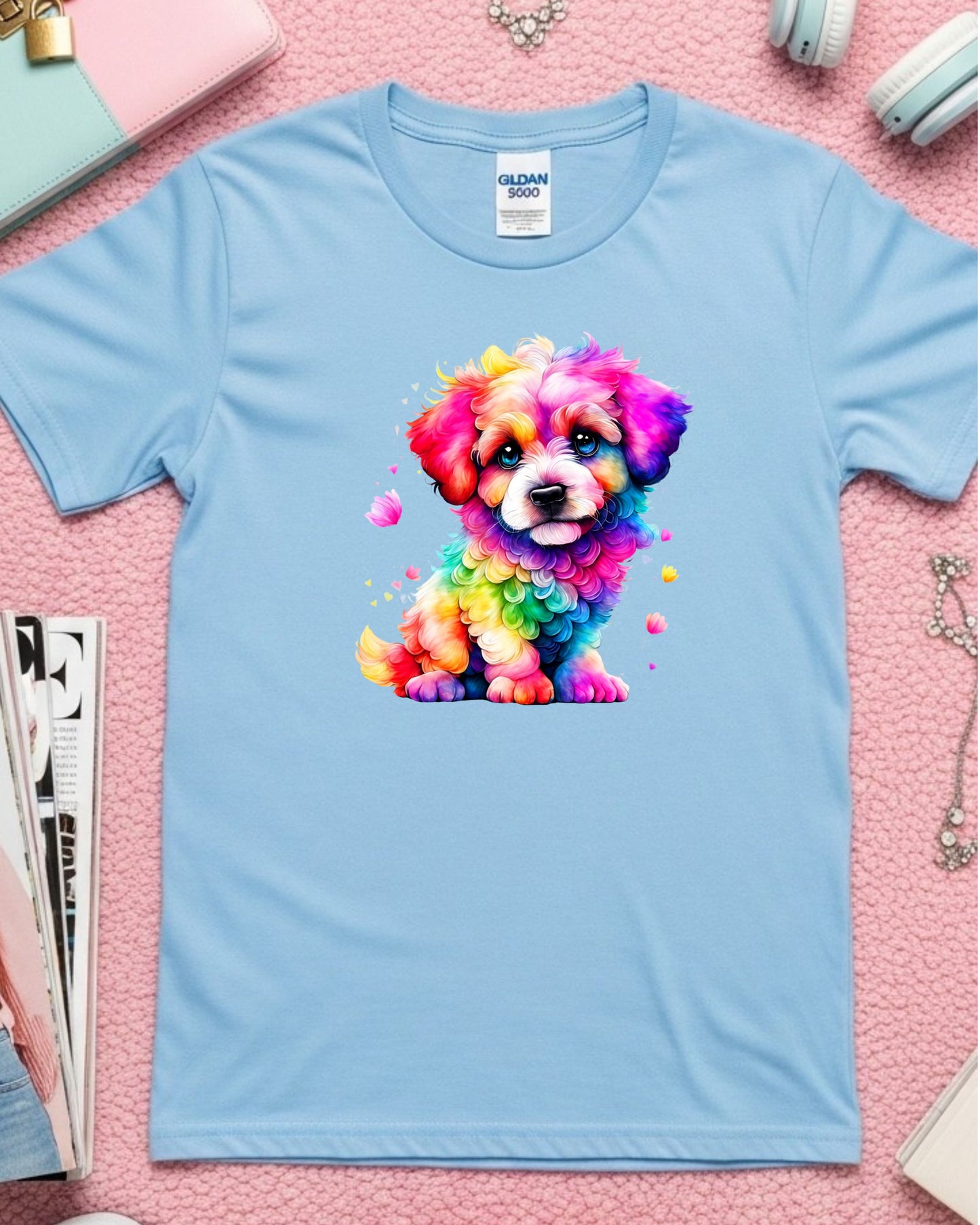 Rainbow Puppy T‑Shirt – Colourful Cute Dog Graphic, Bright Multicolour Pet Lover Design