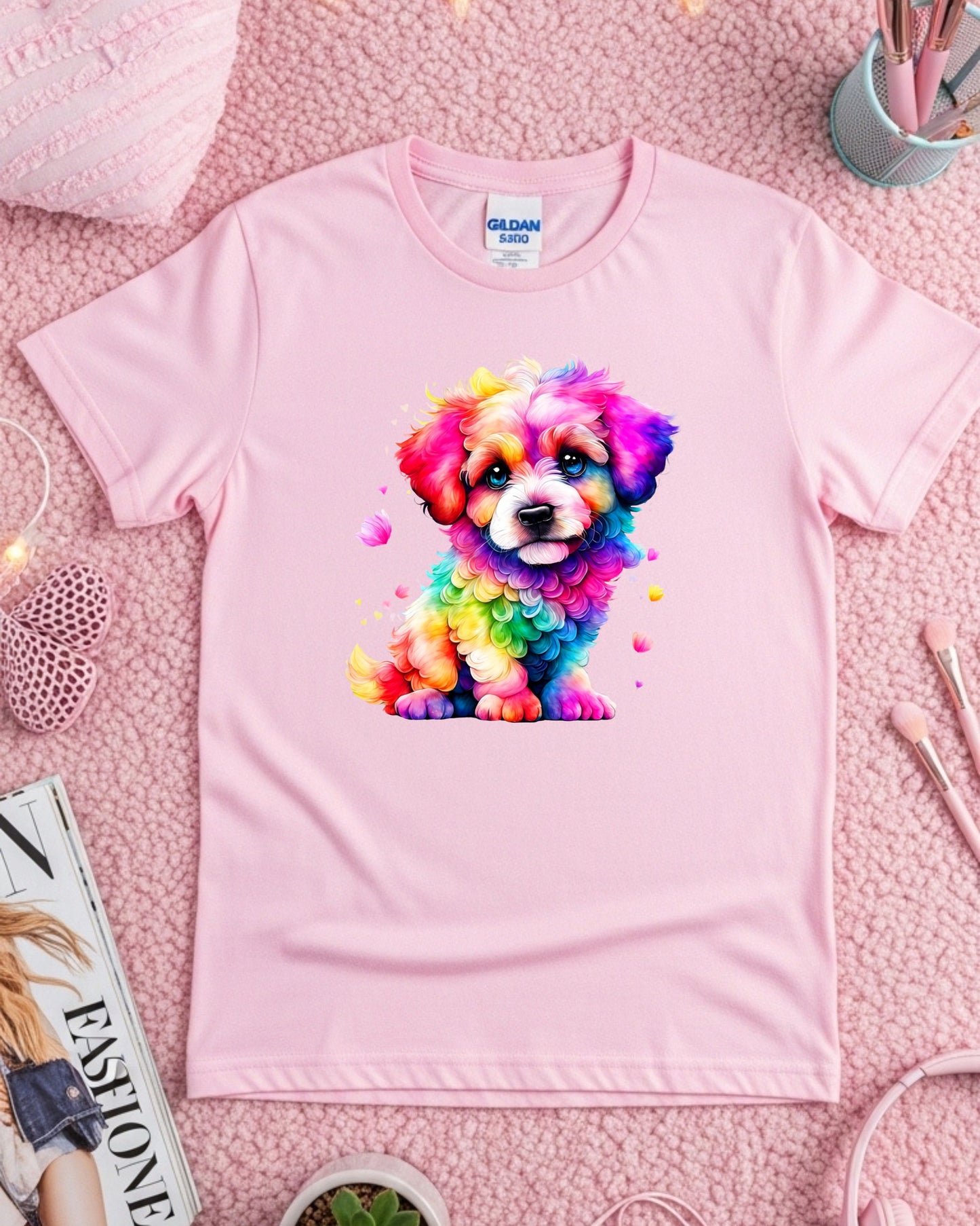 Rainbow Puppy T‑Shirt – Colourful Cute Dog Graphic, Bright Multicolour Pet Lover Design