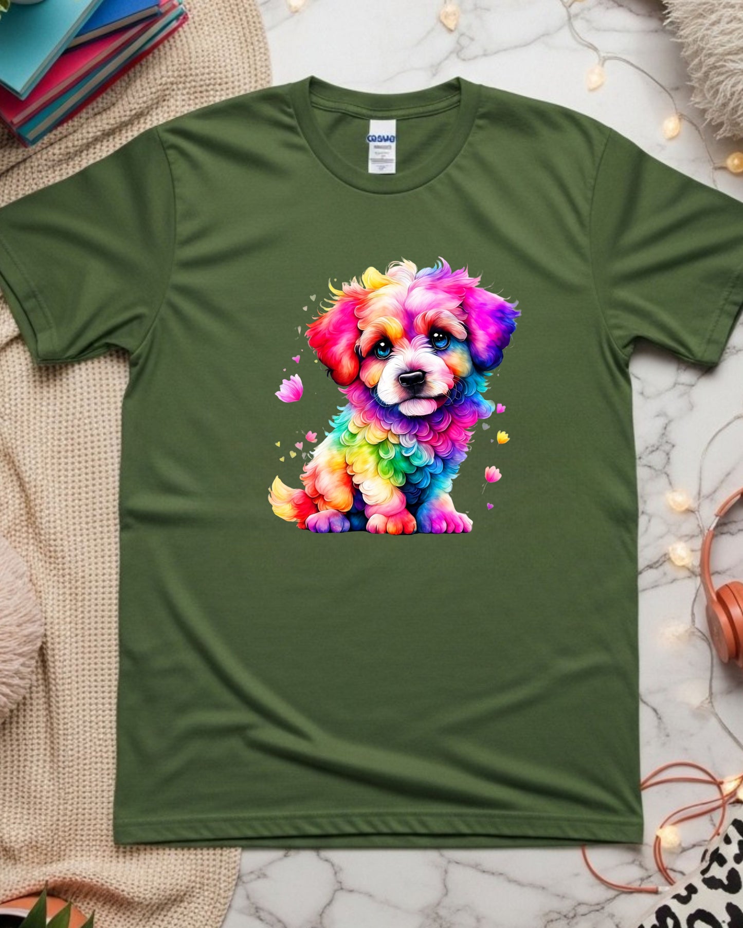 Rainbow Puppy T‑Shirt – Colourful Cute Dog Graphic, Bright Multicolour Pet Lover Design