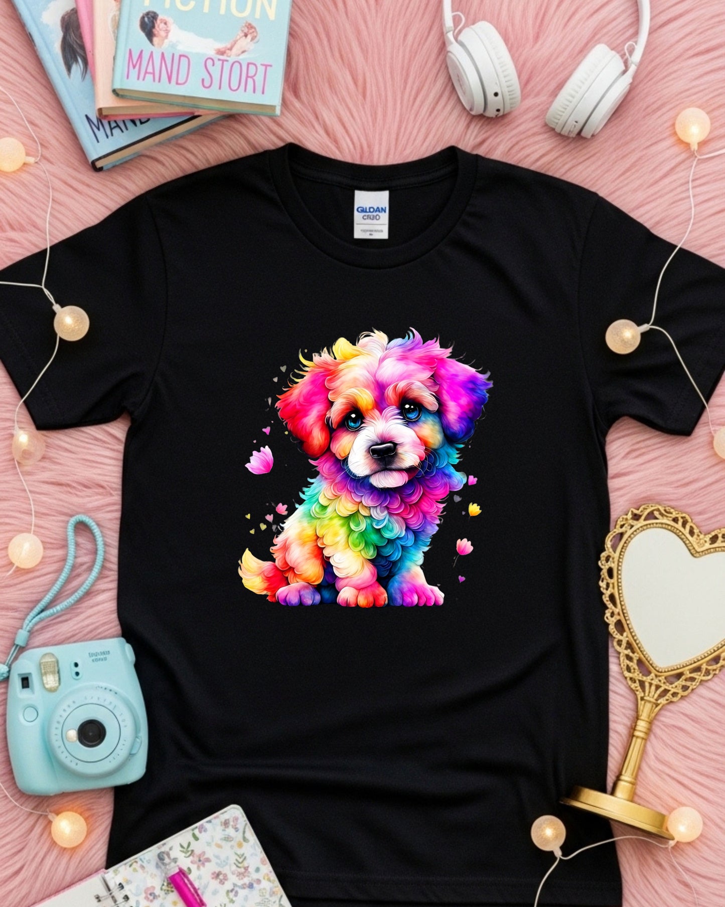Rainbow Puppy T‑Shirt – Colourful Cute Dog Graphic, Bright Multicolour Pet Lover Design