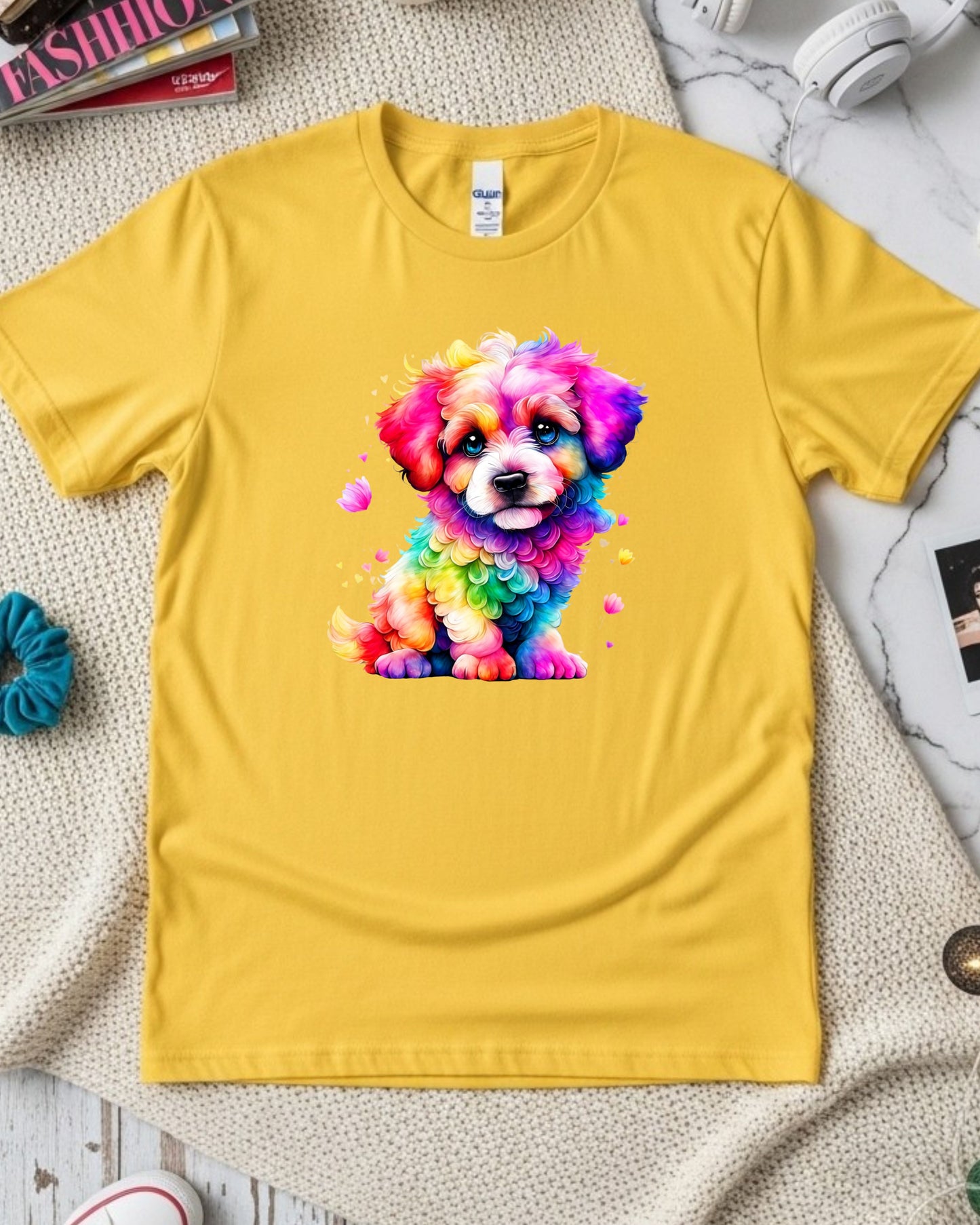 Rainbow Puppy T‑Shirt – Colourful Cute Dog Graphic, Bright Multicolour Pet Lover Design