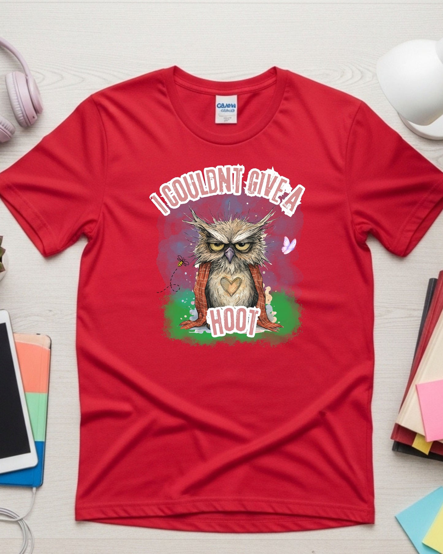 I Couldn’t Give a Hoot T‑Shirt – Grumpy Owl Graphic with Blanket, Cute Woodland Sarcasm Design