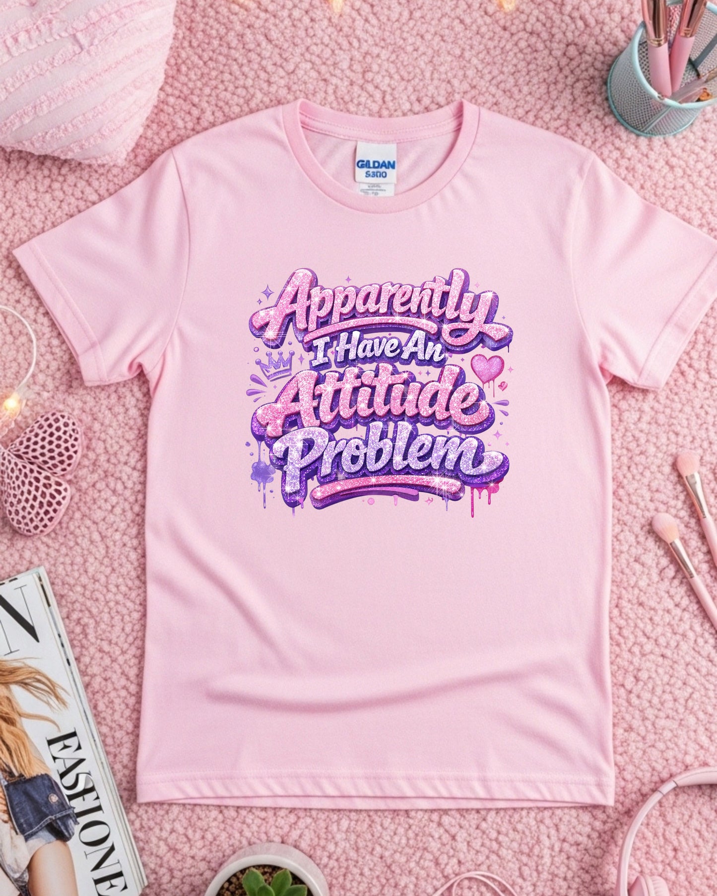 Apparently I Have an Attitude Problem Shirt – Pink Glitter Graffiti Sassy Tee