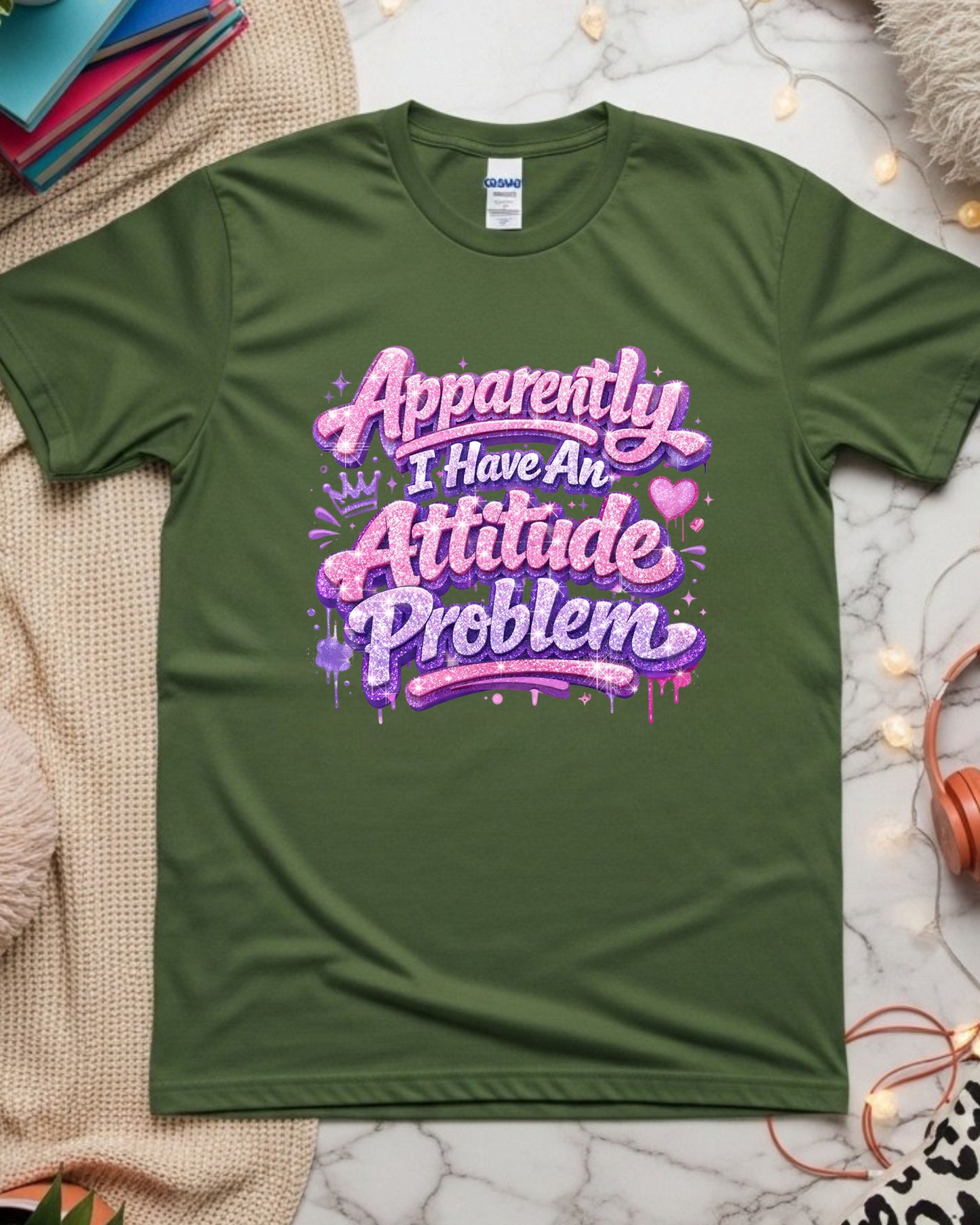 Apparently I Have an Attitude Problem Shirt – Pink Glitter Graffiti Sassy Tee