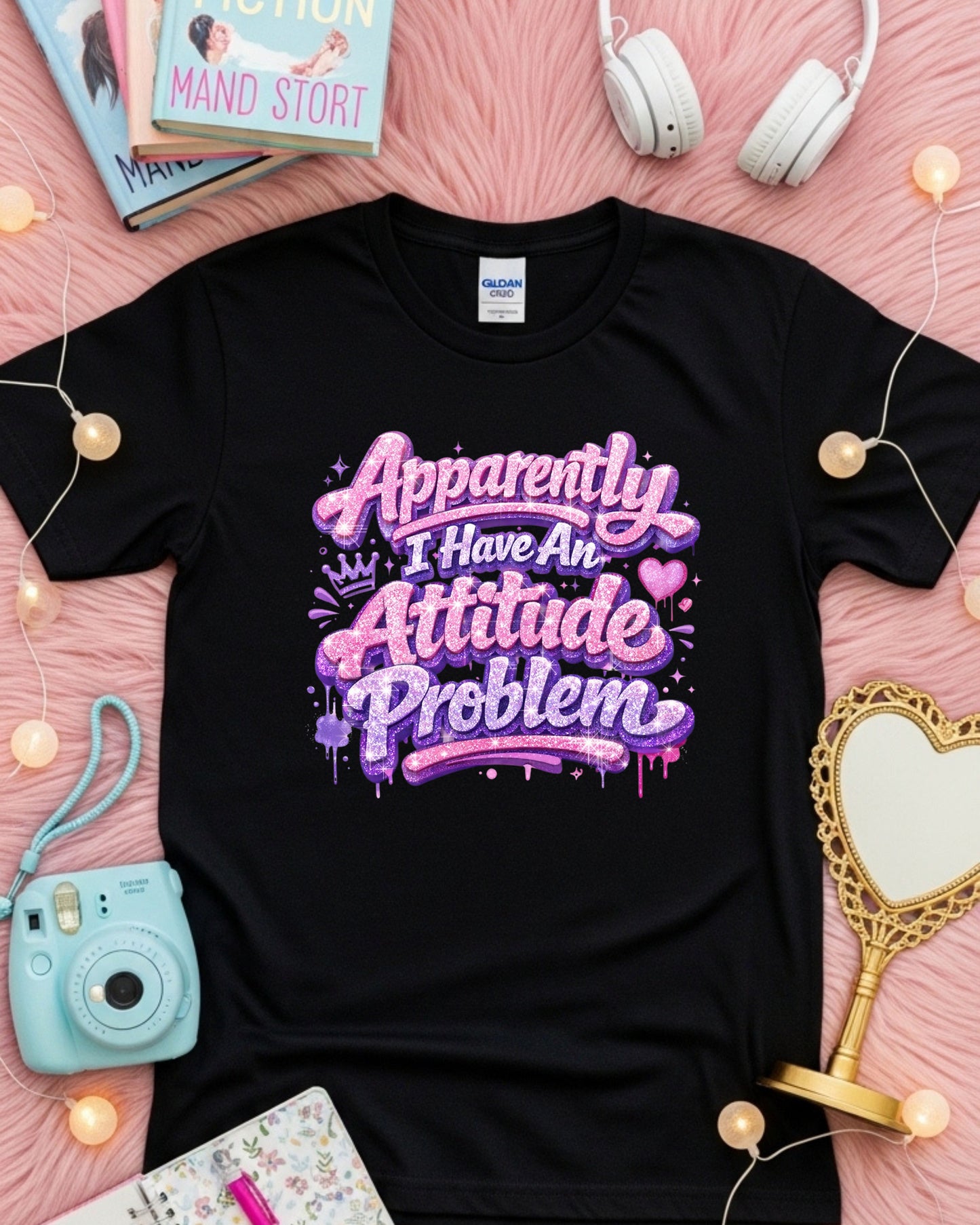 Apparently I Have an Attitude Problem Shirt – Pink Glitter Graffiti Sassy Tee