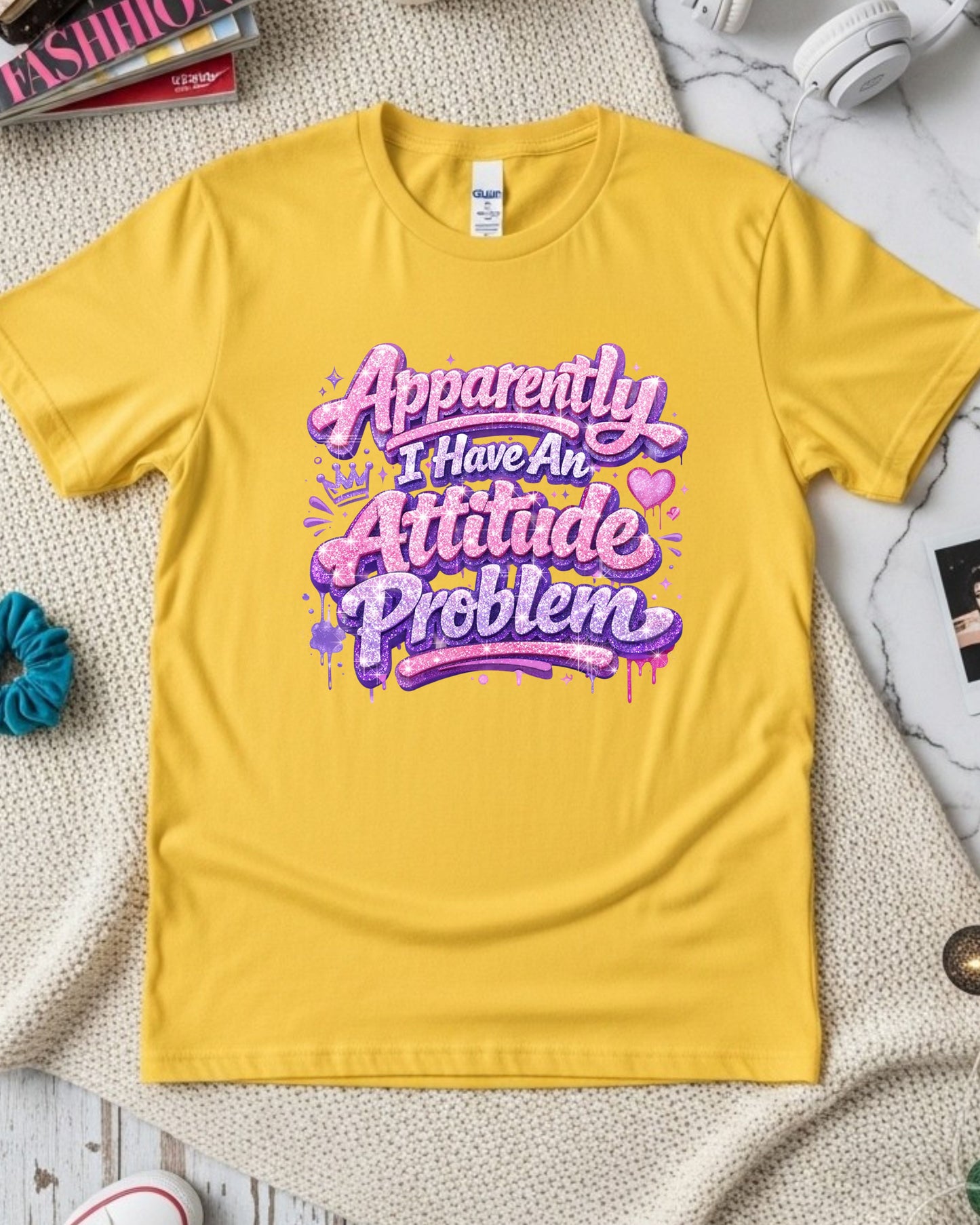 Apparently I Have an Attitude Problem Shirt – Pink Glitter Graffiti Sassy Tee