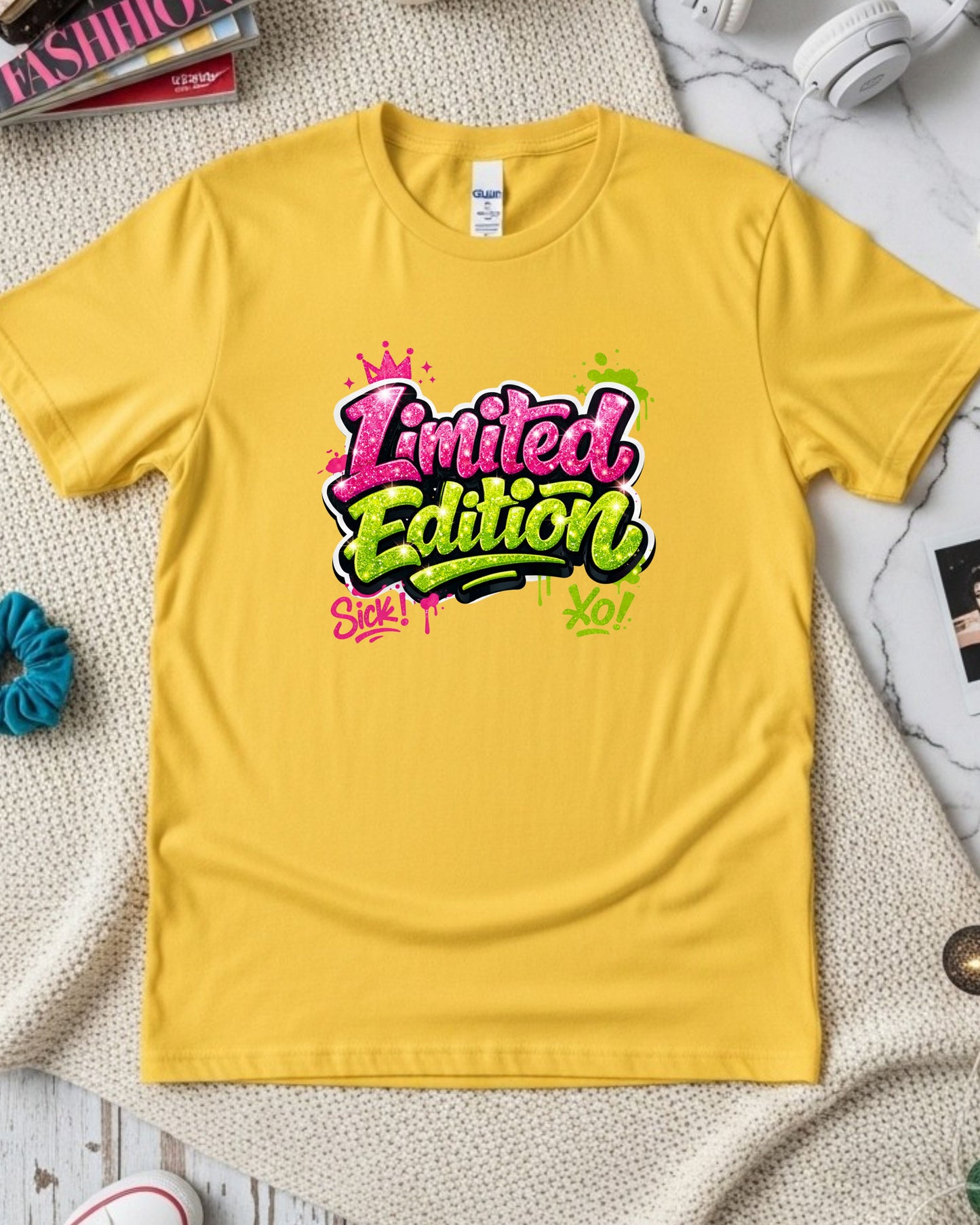 Limited Edition Shirt – Pink & Green Glitter Graffiti Graphic Tee