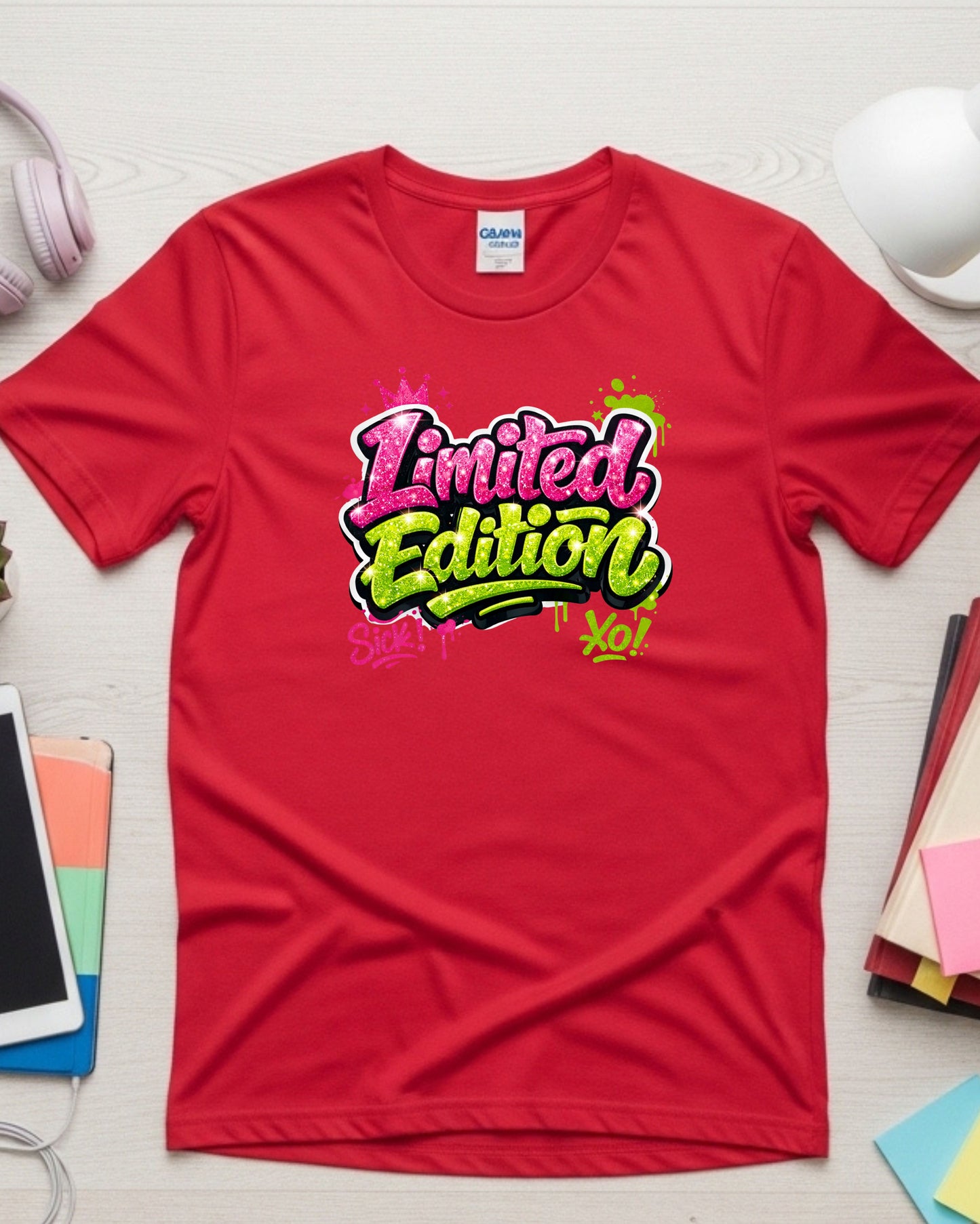 Limited Edition Shirt – Pink & Green Glitter Graffiti Graphic Tee
