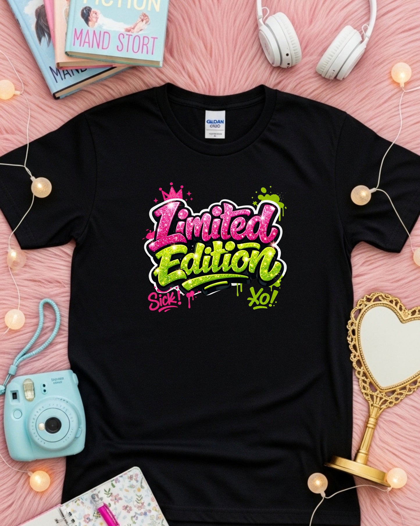 Limited Edition Shirt – Pink & Green Glitter Graffiti Graphic Tee
