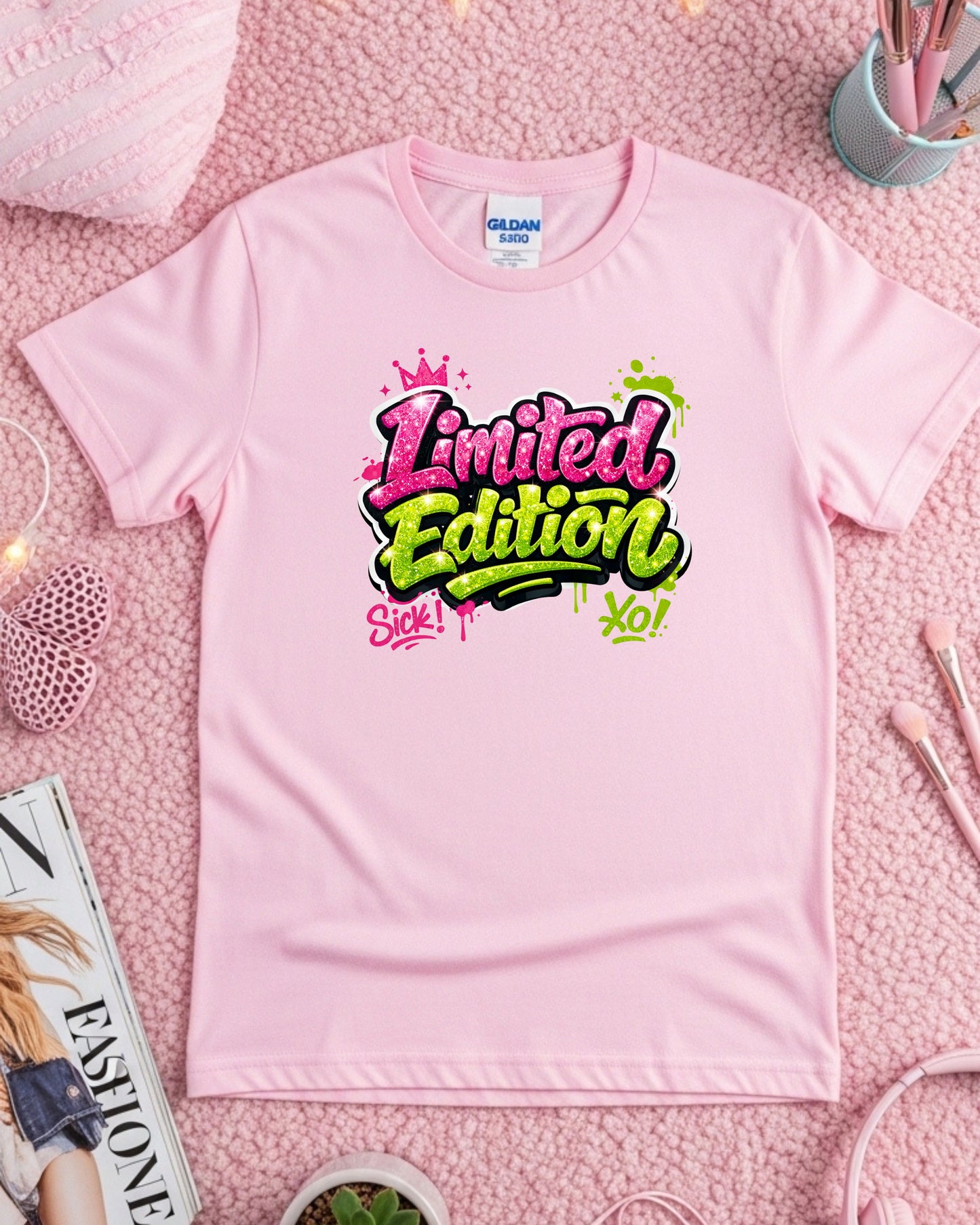 Limited Edition Shirt – Pink & Green Glitter Graffiti Graphic Tee