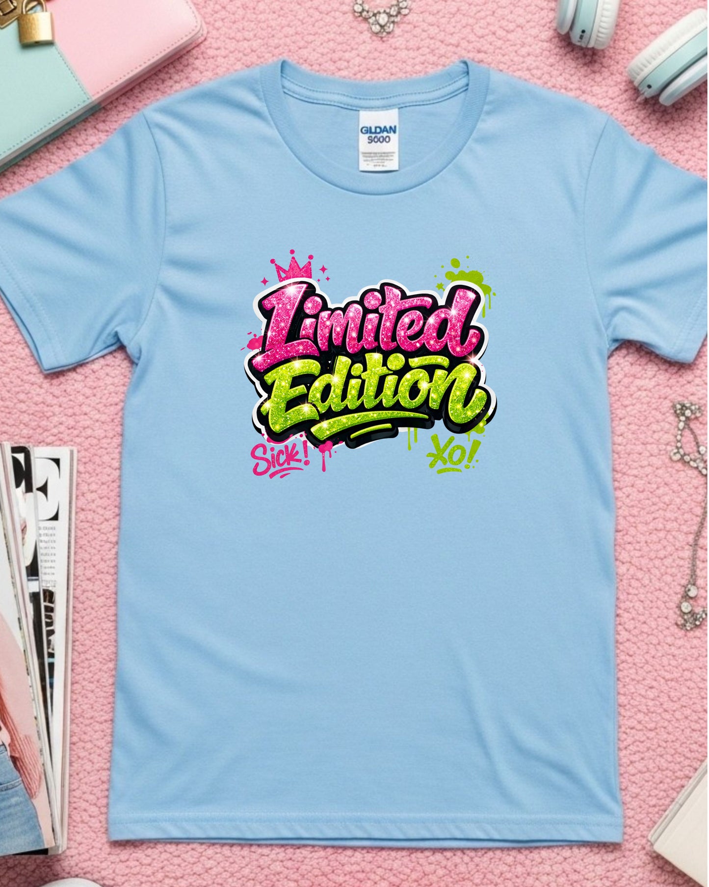 Limited Edition Shirt – Pink & Green Glitter Graffiti Graphic Tee