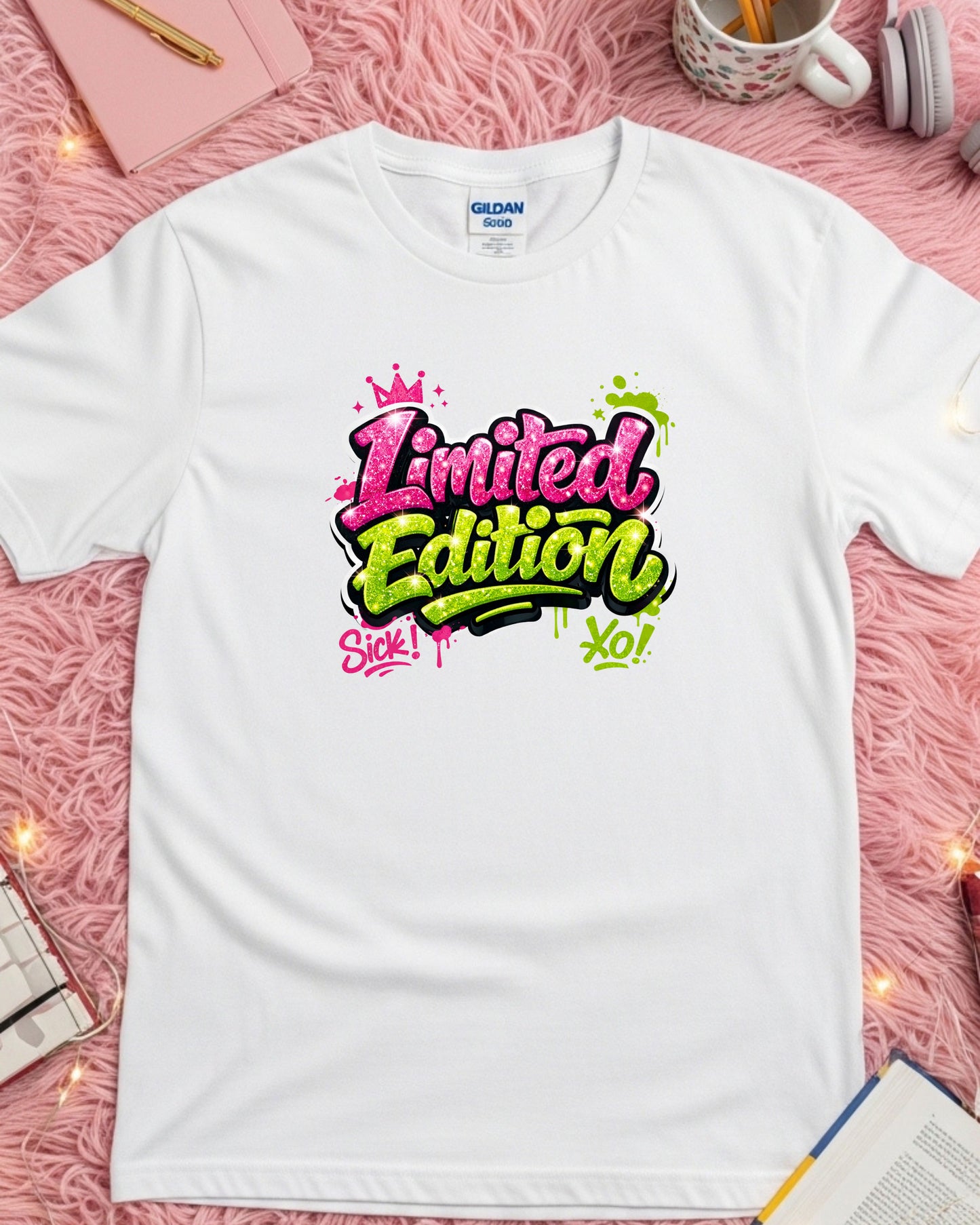 Limited Edition Shirt – Pink & Green Glitter Graffiti Graphic Tee