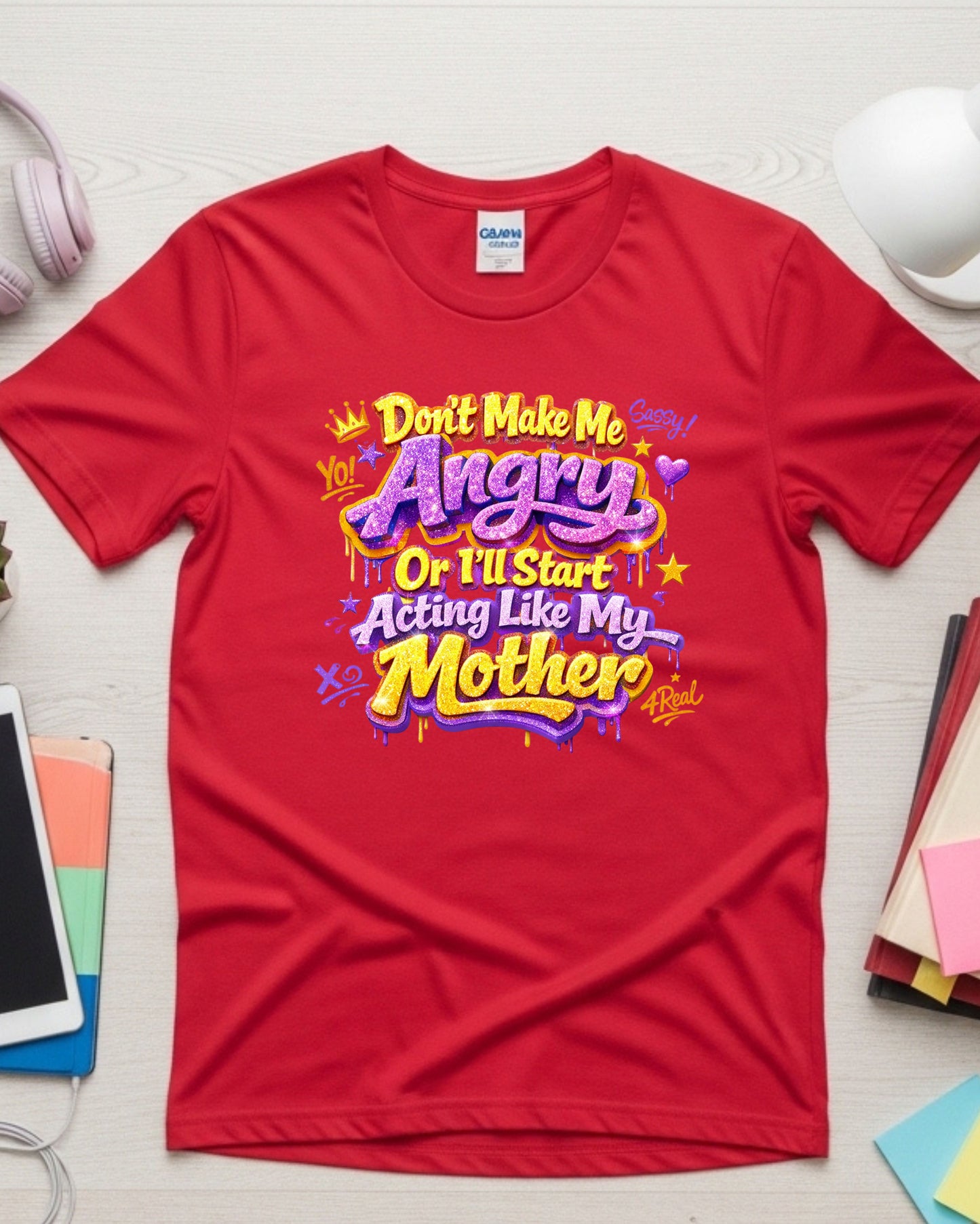 Don’t Make Me Angry Shirt – Purple & Gold Glitter Graffiti Sassy Tee