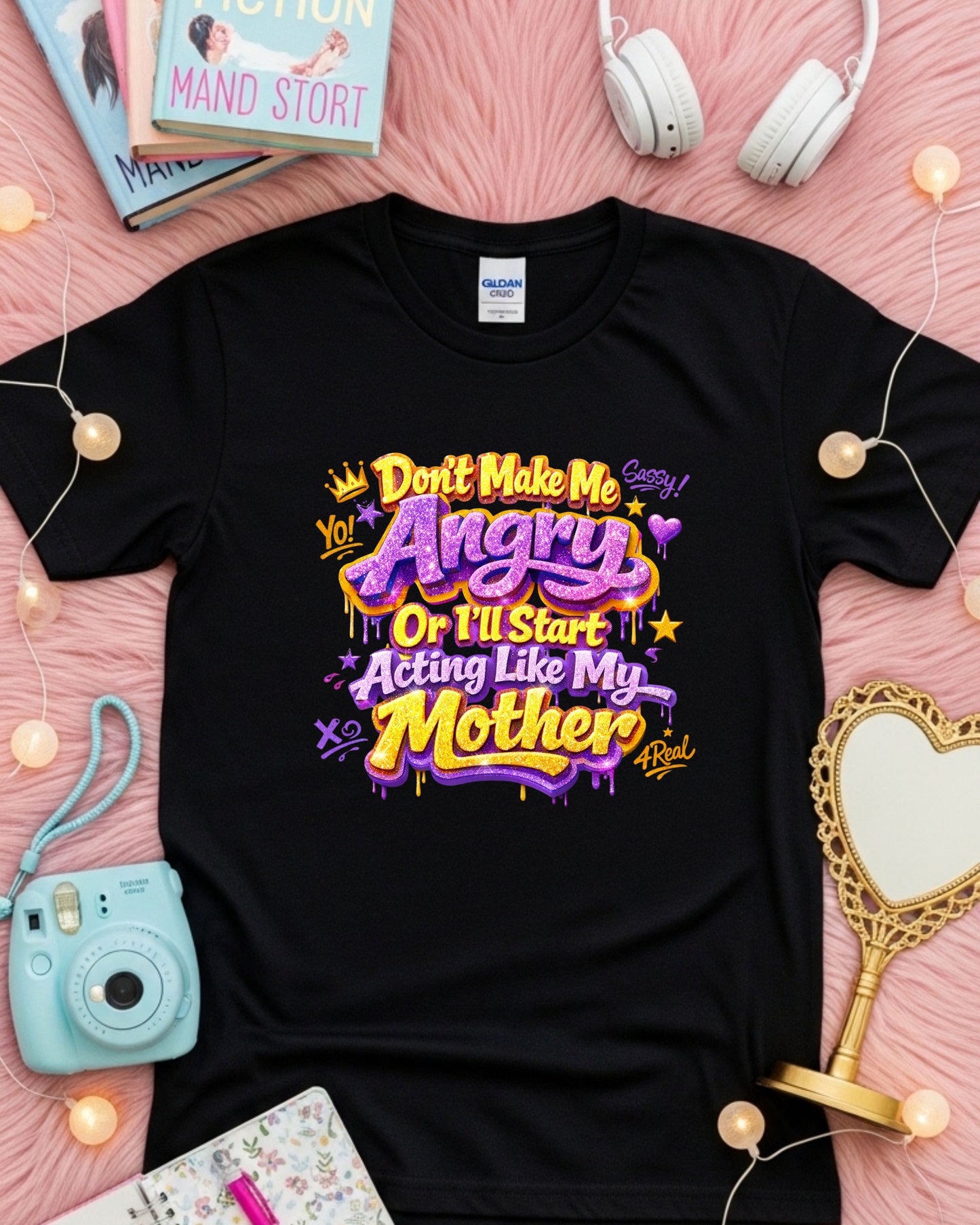 Don’t Make Me Angry Shirt – Purple & Gold Glitter Graffiti Sassy Tee