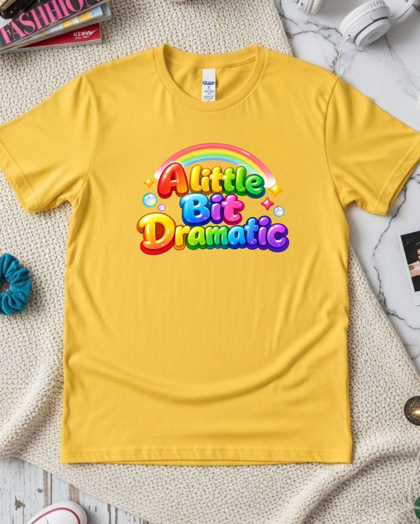 A Little Bit Dramatic Shirt – Rainbow Bubble Letter Graphic Tee