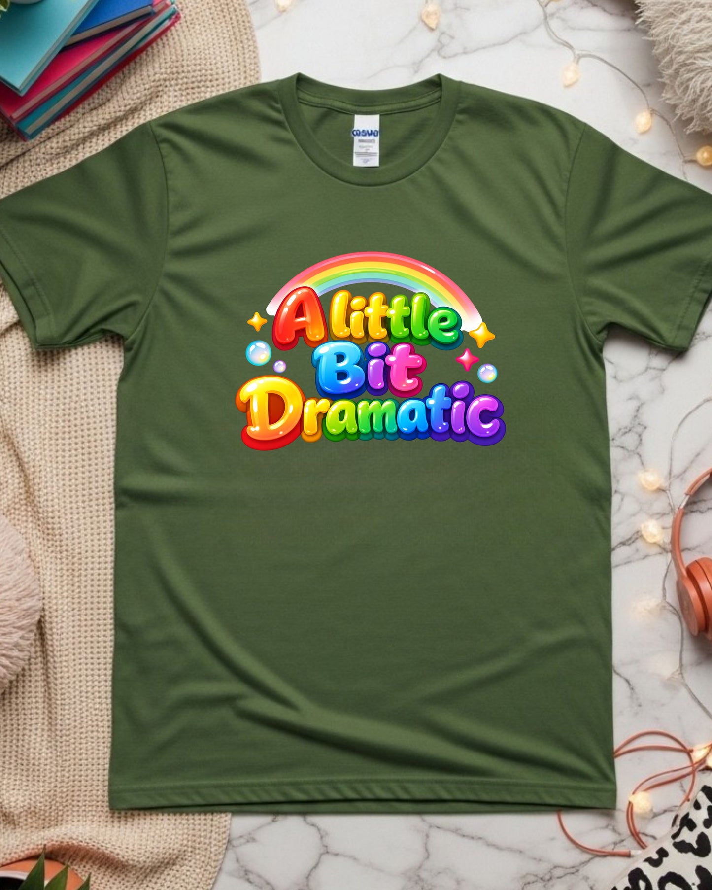 A Little Bit Dramatic Shirt – Rainbow Bubble Letter Graphic Tee