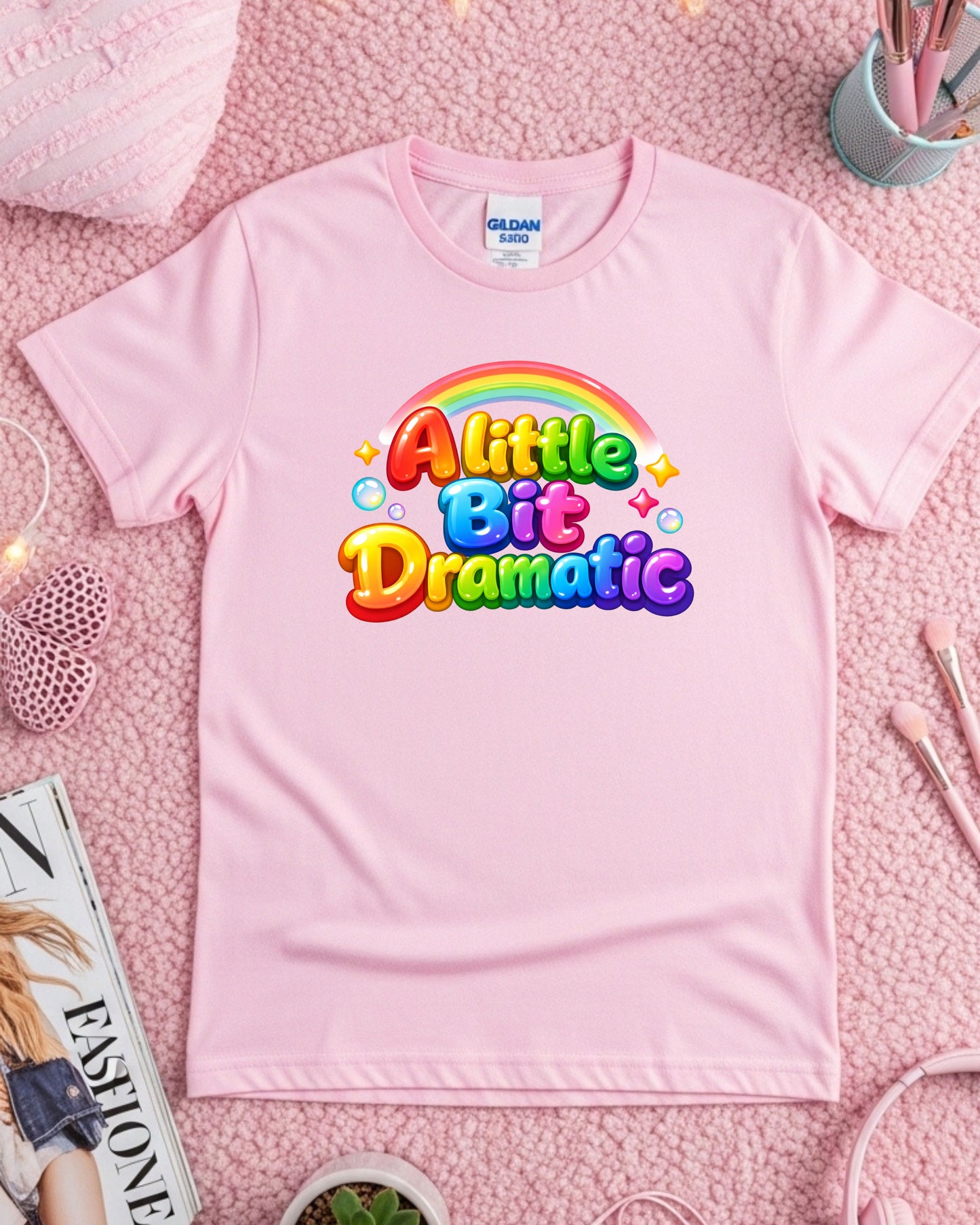 A Little Bit Dramatic Shirt – Rainbow Bubble Letter Graphic Tee