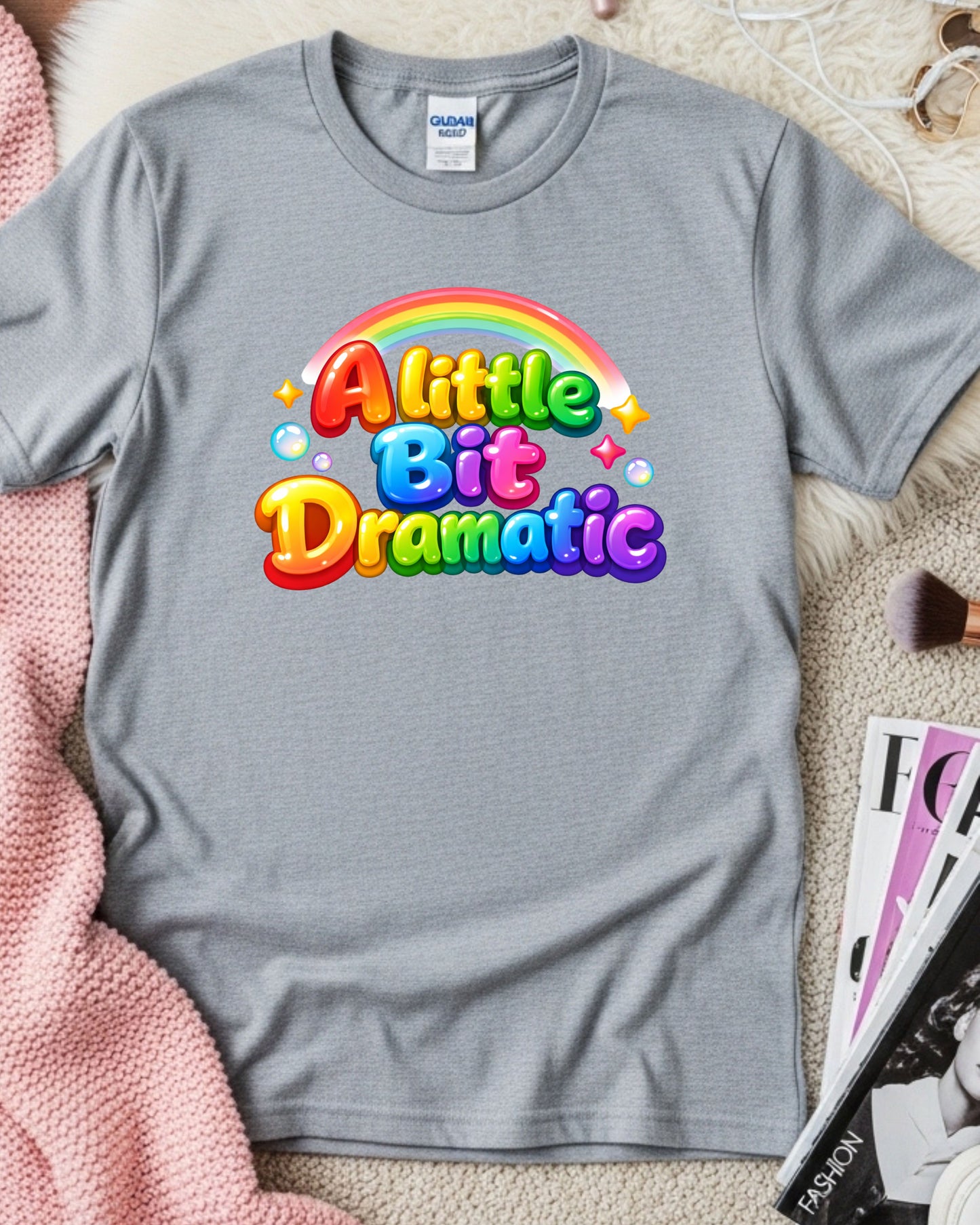 A Little Bit Dramatic Shirt – Rainbow Bubble Letter Graphic Tee