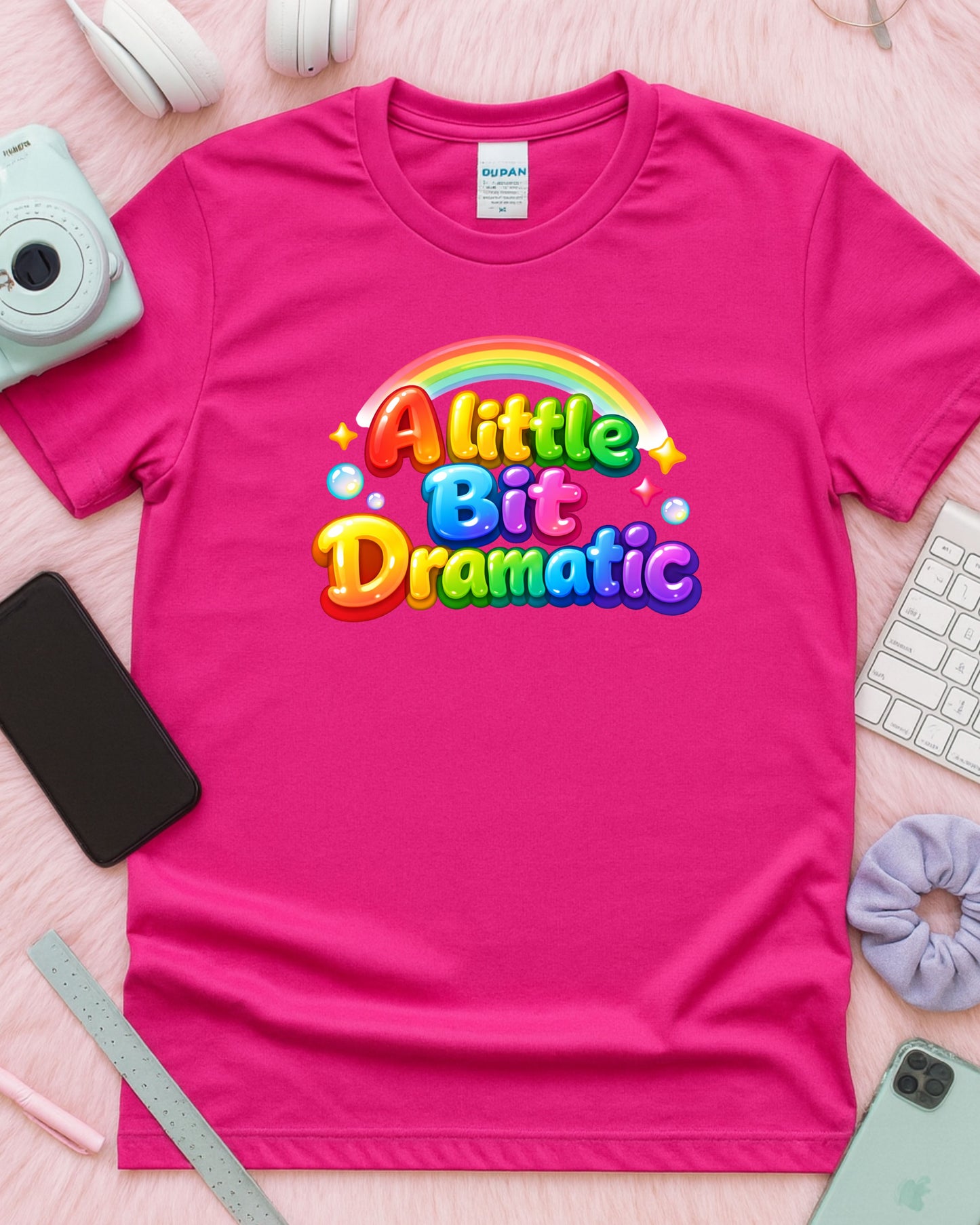 A Little Bit Dramatic Shirt – Rainbow Bubble Letter Graphic Tee