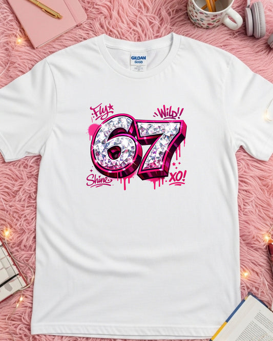 67 Graffiti Shirt – Pink Drip Diamond Number Graphic Tee