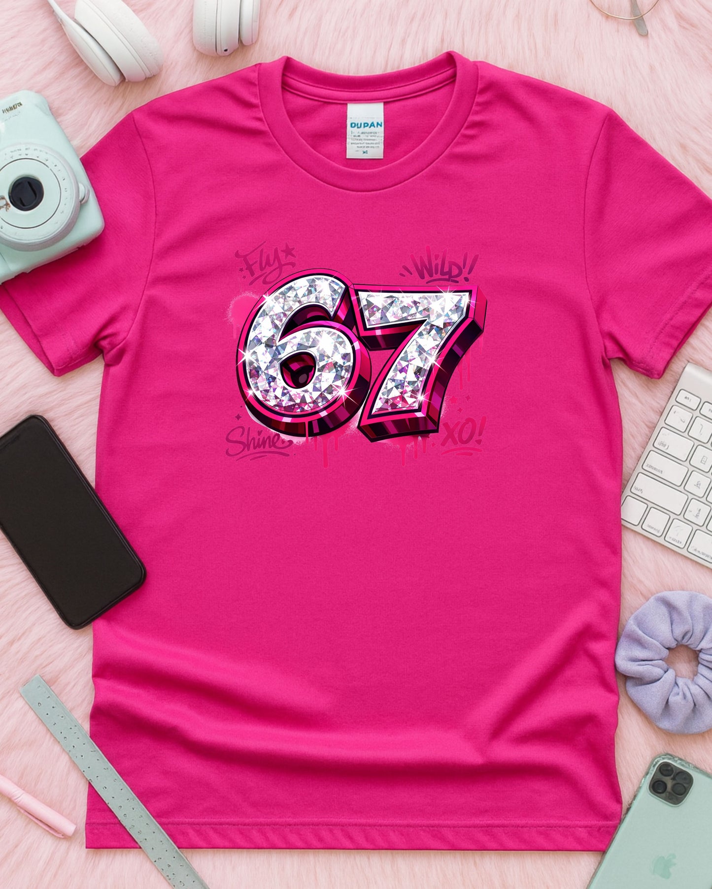 67 Graffiti Shirt – Pink Drip Diamond Number Graphic Tee