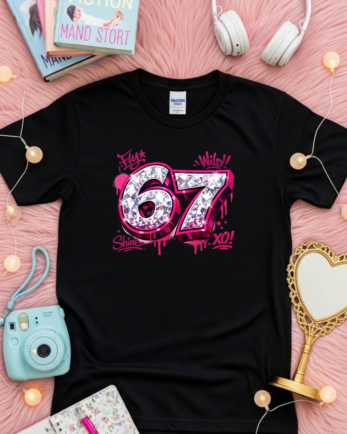 67 Graffiti Shirt – Pink Drip Diamond Number Graphic Tee
