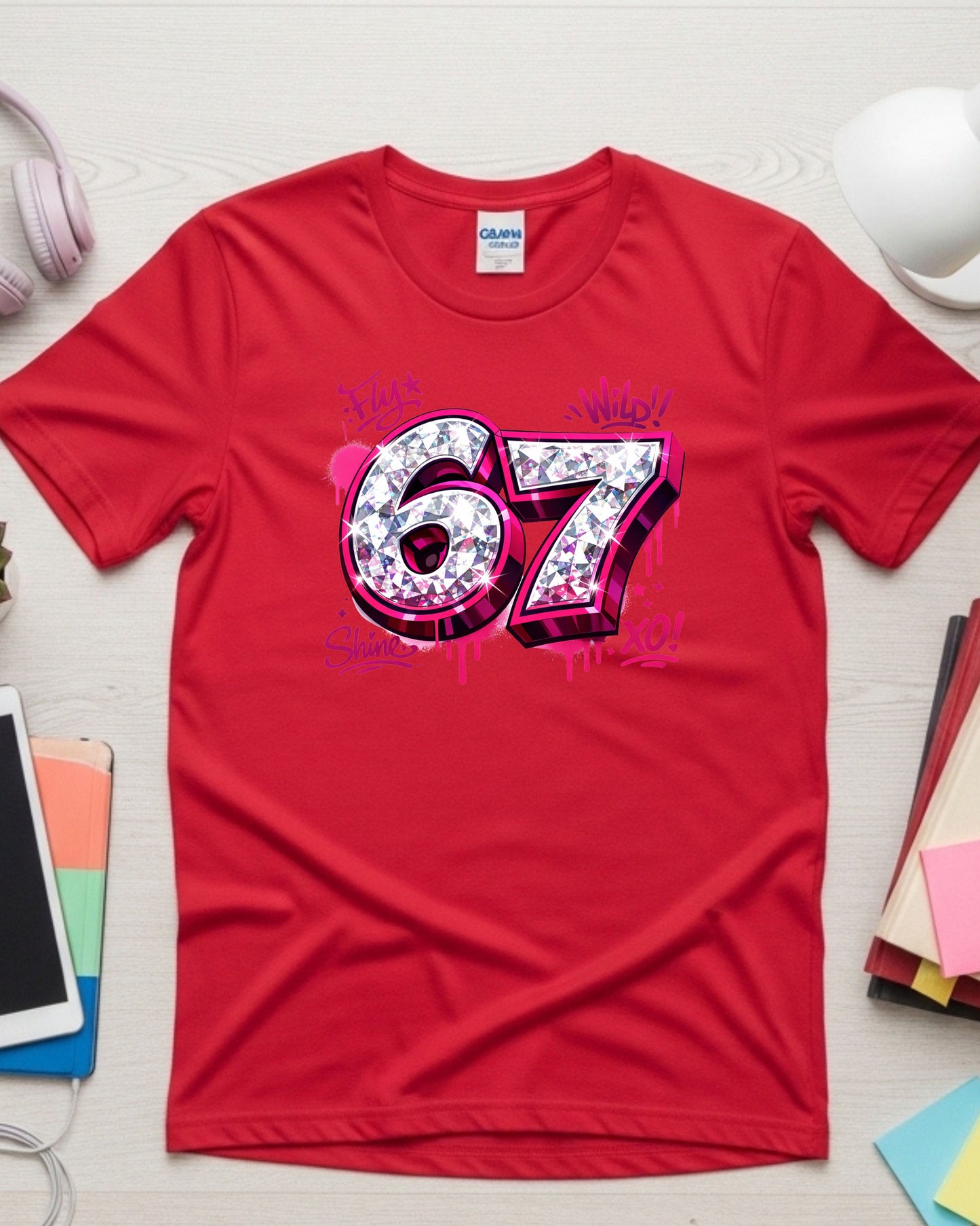 67 Graffiti Shirt – Pink Drip Diamond Number Graphic Tee