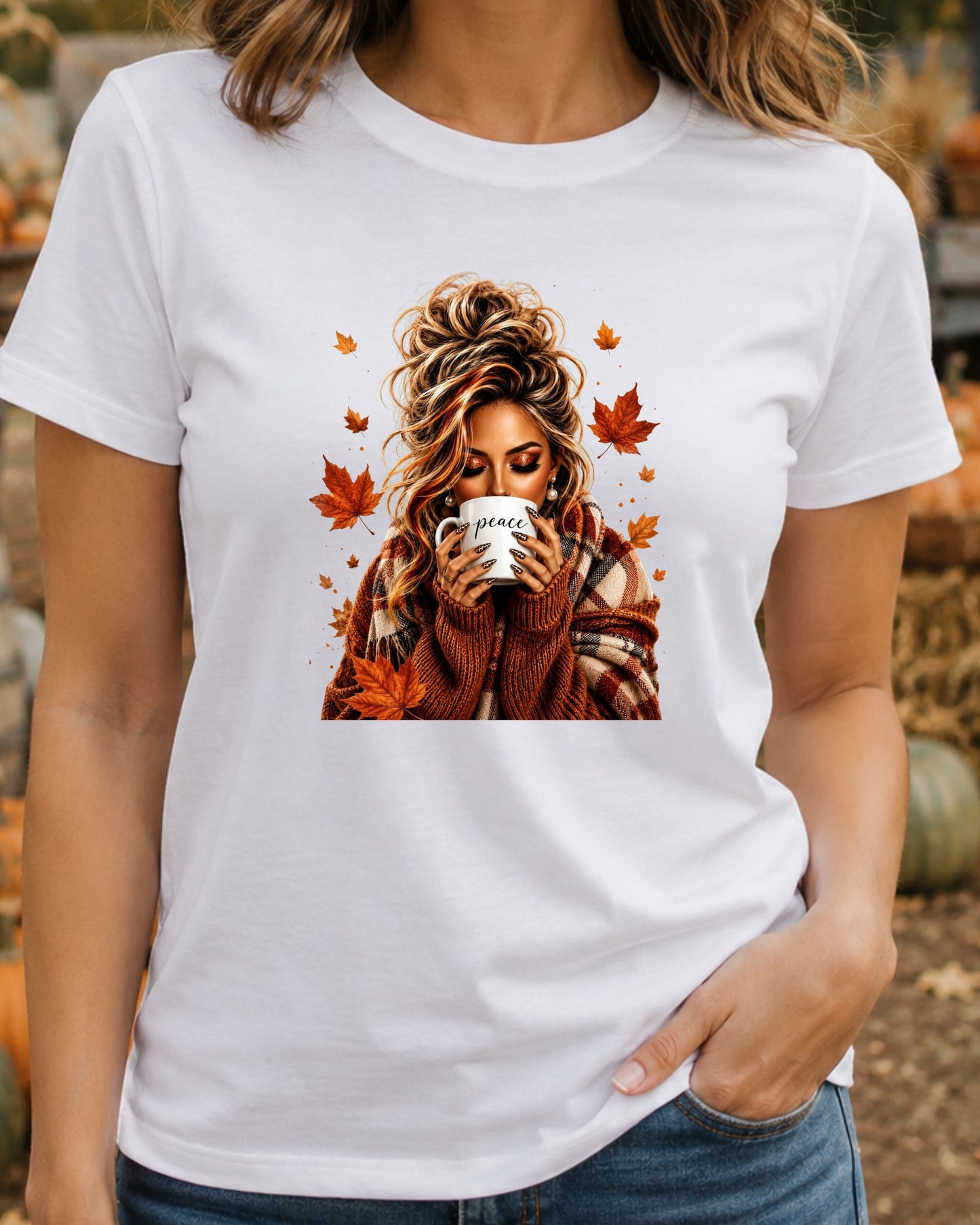 Autumn Peace Coffee Lover Aesthetic Shirt Cozy Fall T-Shirt