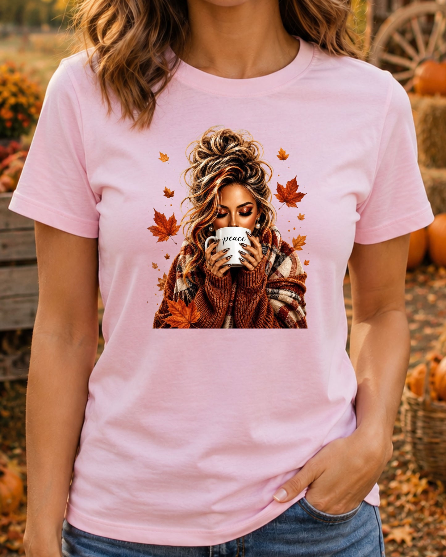 Autumn Peace Coffee Lover Aesthetic Shirt Cozy Fall T-Shirt