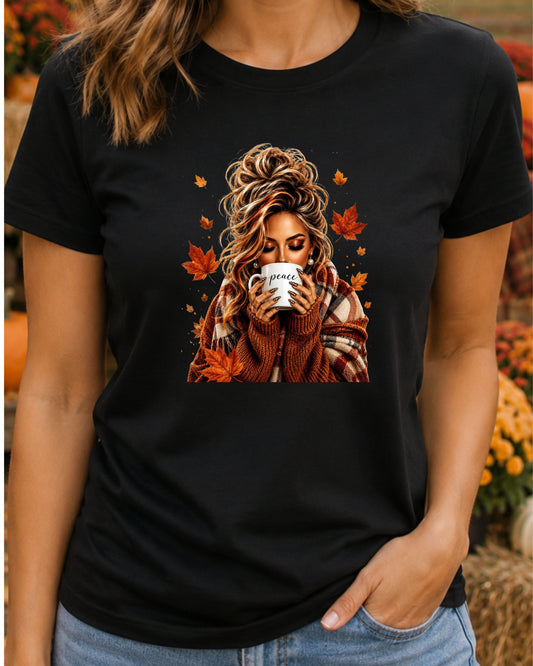 Autumn Peace Coffee Lover Aesthetic Shirt Cozy Fall T-Shirt