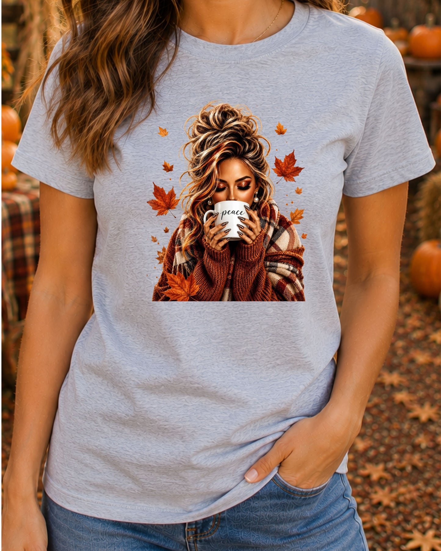 Autumn Peace Coffee Lover Aesthetic Shirt Cozy Fall T-Shirt