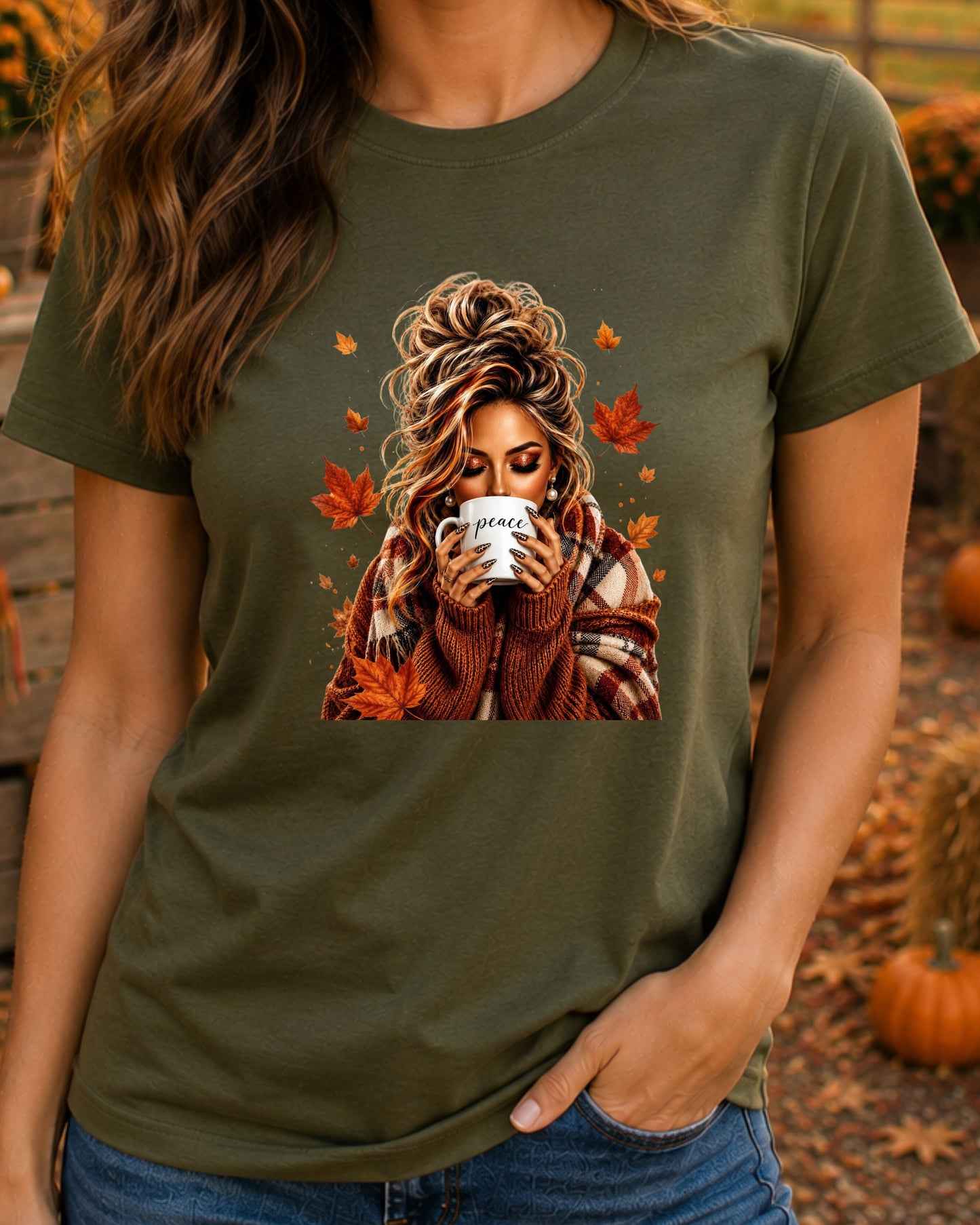 Autumn Peace Coffee Lover Aesthetic Shirt Cozy Fall T-Shirt