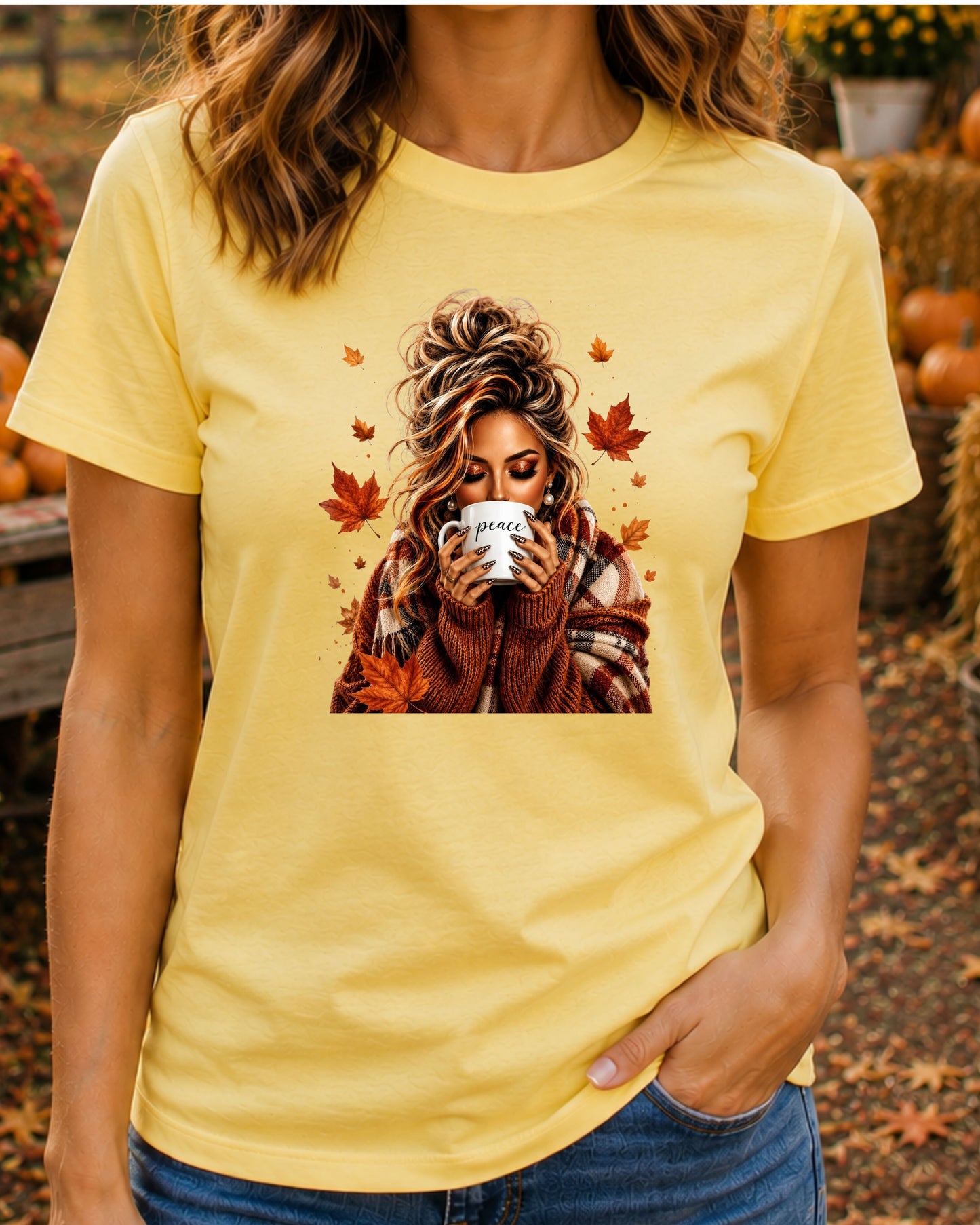 Autumn Peace Coffee Lover Aesthetic Shirt Cozy Fall T-Shirt