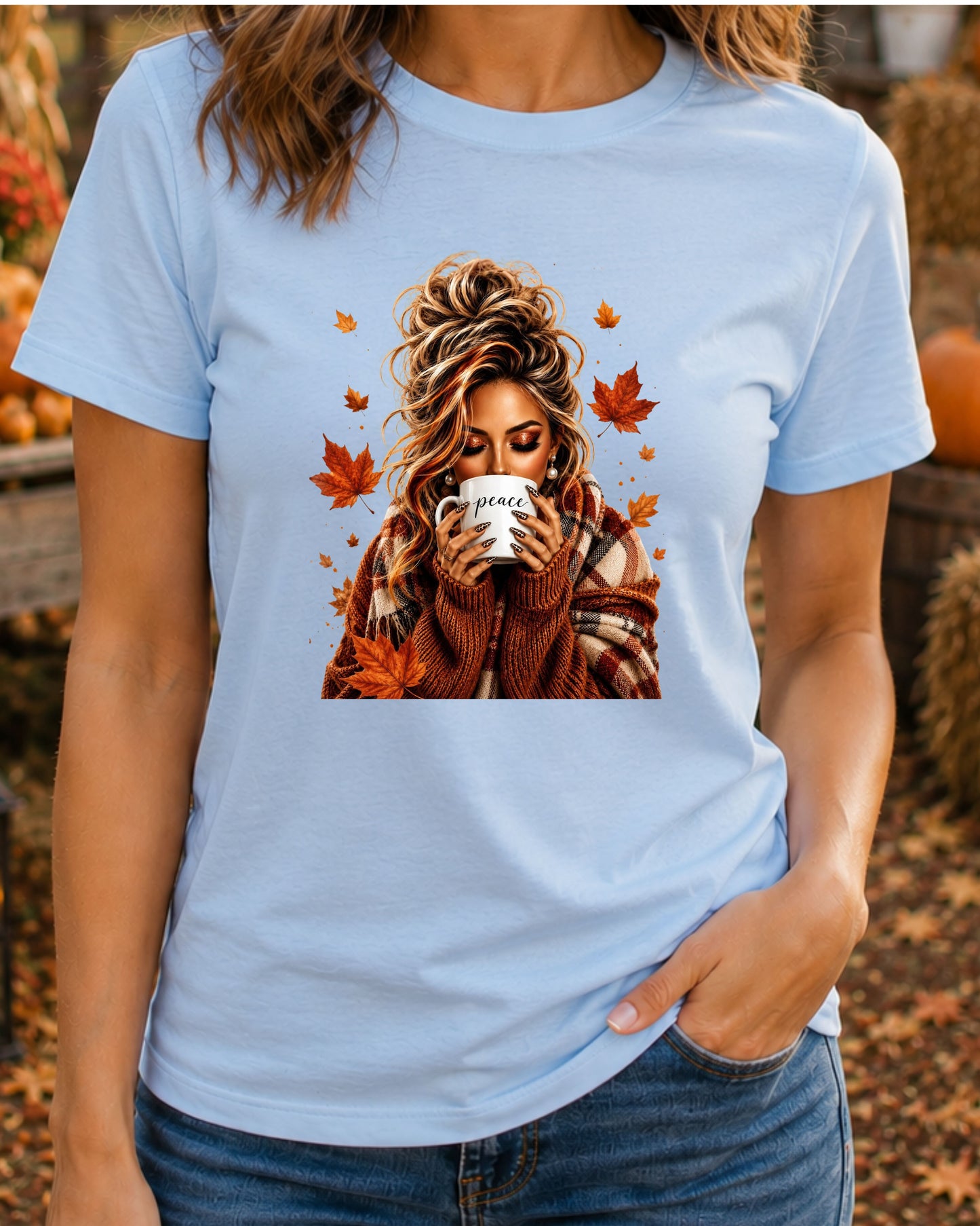 Autumn Peace Coffee Lover Aesthetic Shirt Cozy Fall T-Shirt