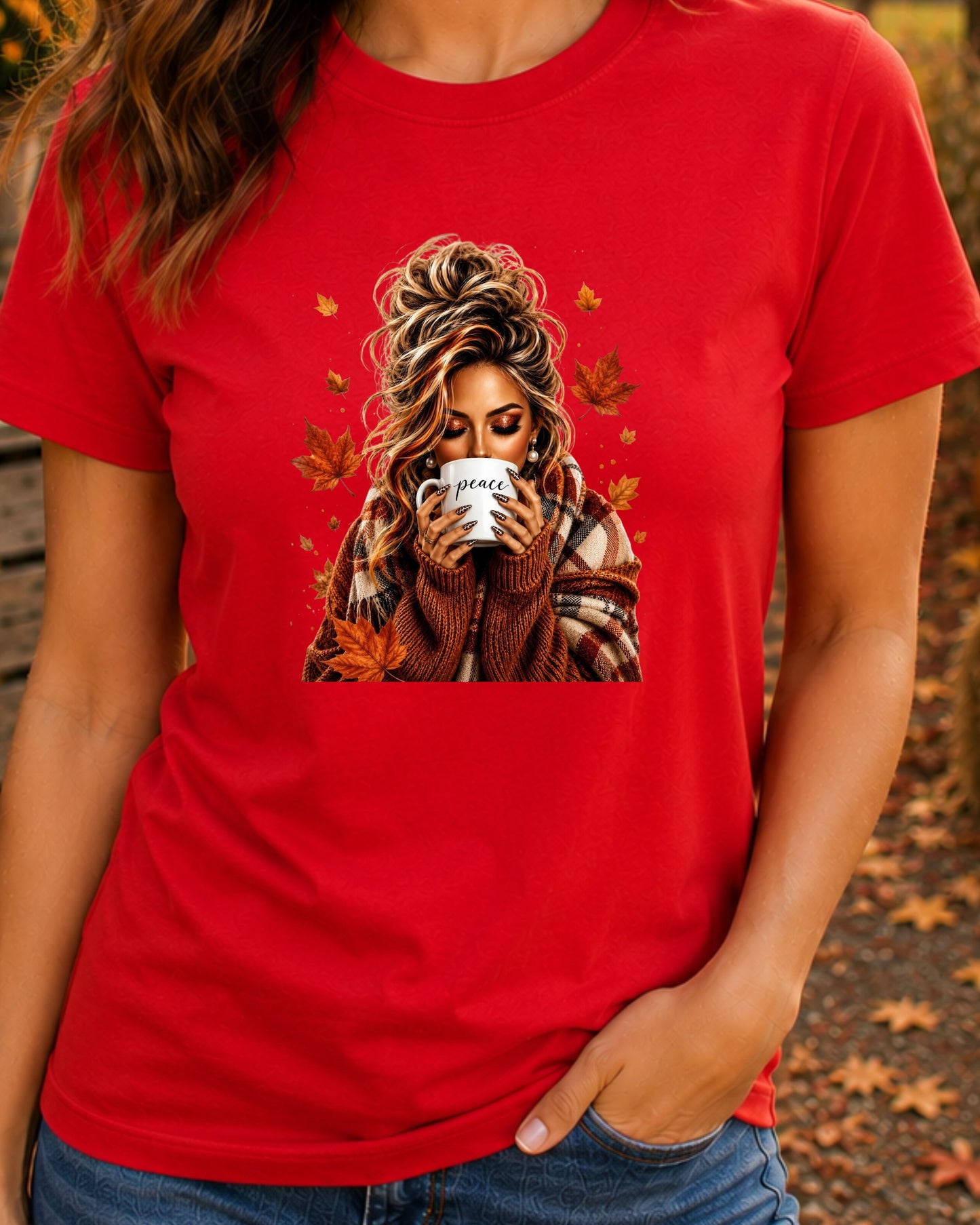 Autumn Peace Coffee Lover Aesthetic Shirt Cozy Fall T-Shirt