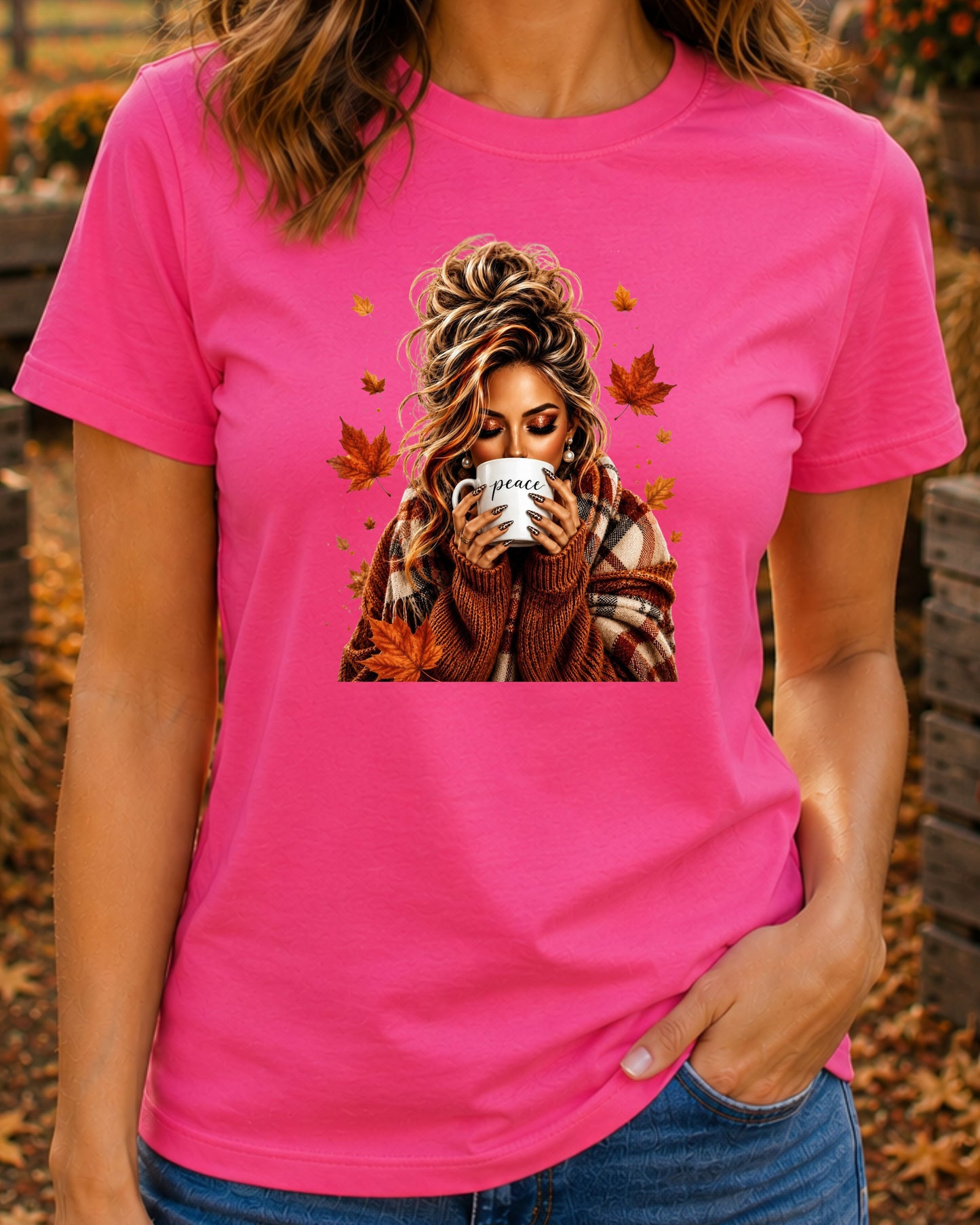 Autumn Peace Coffee Lover Aesthetic Shirt Cozy Fall T-Shirt
