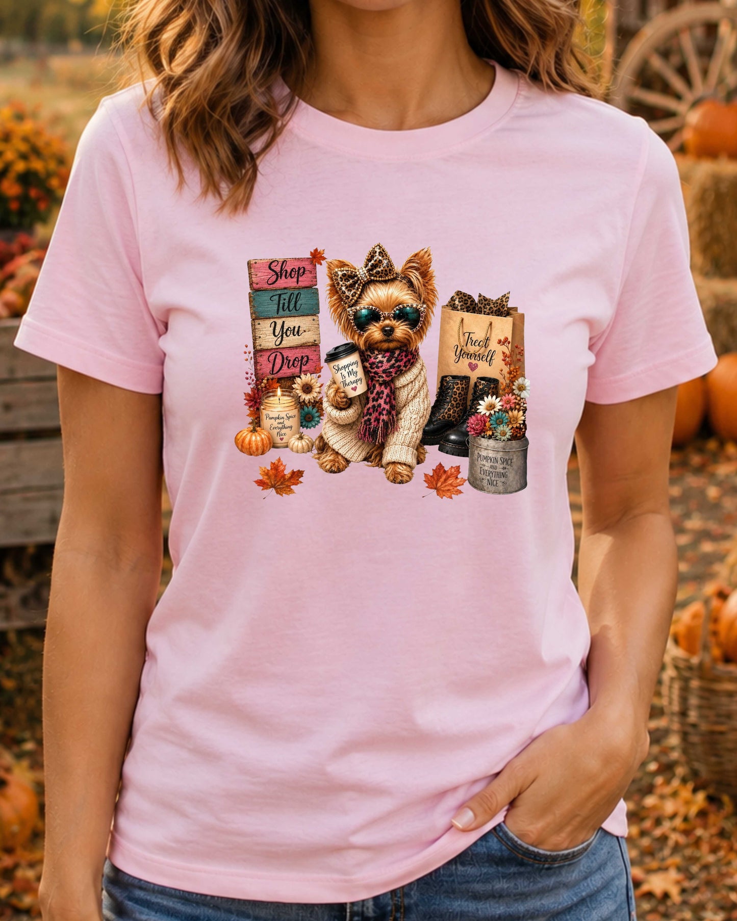 Autumn Yorkie Cute Fall Yorkshire Terrier T-Shirt