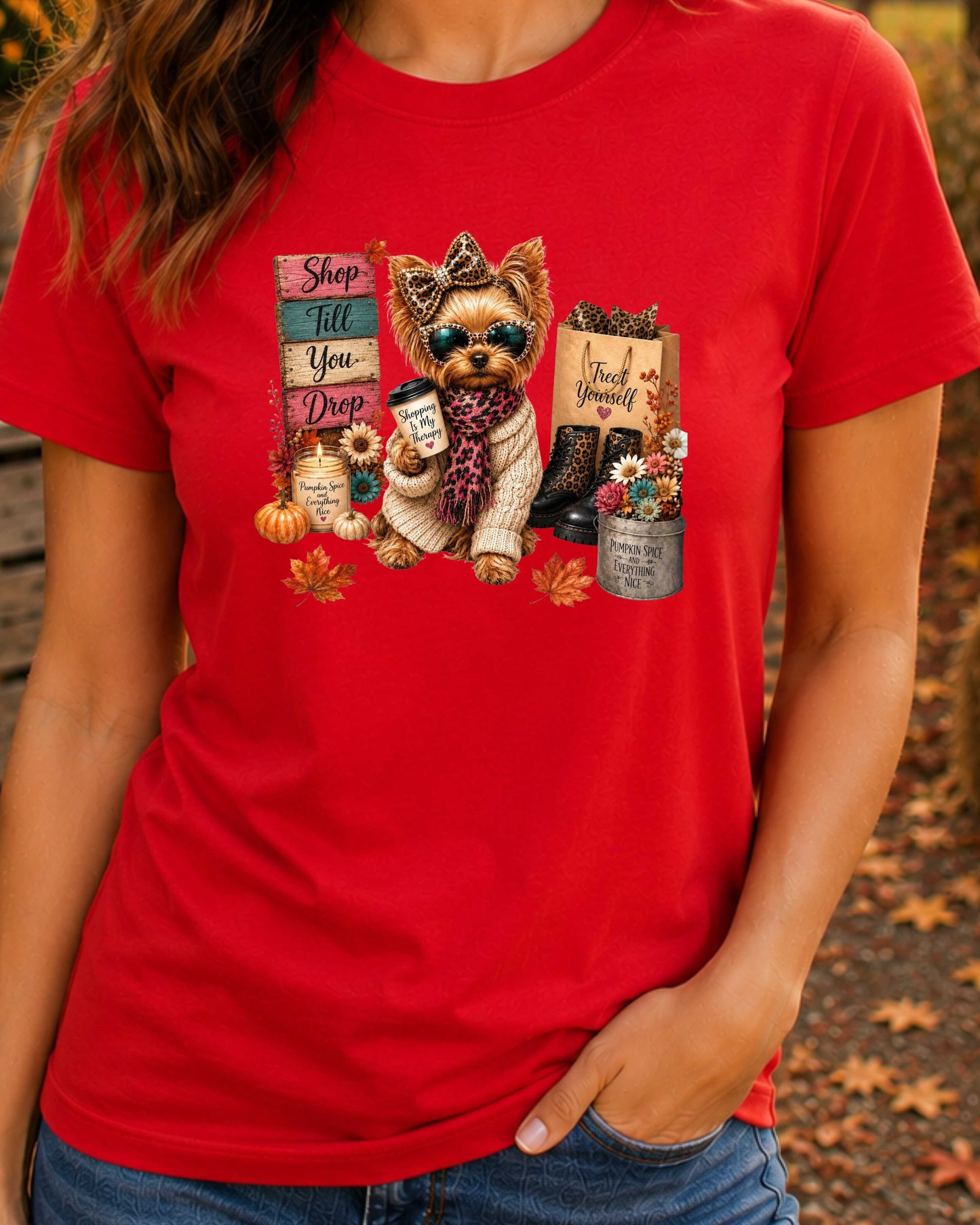 Autumn Yorkie Cute Fall Yorkshire Terrier T-Shirt