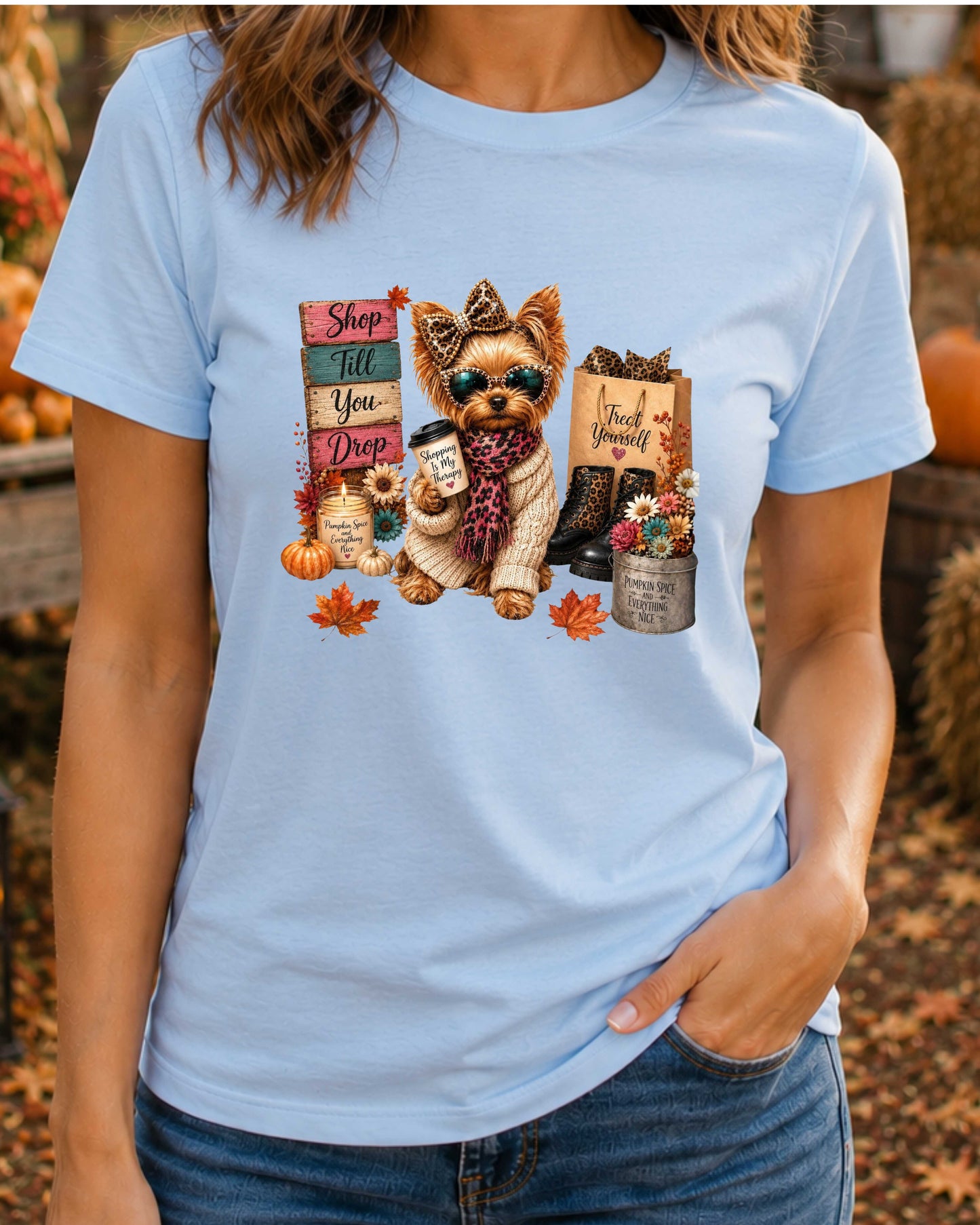 Autumn Yorkie Cute Fall Yorkshire Terrier T-Shirt
