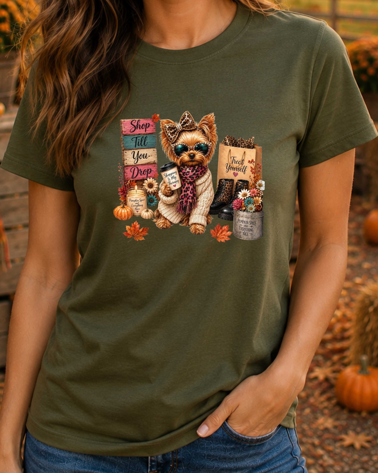Autumn Yorkie Cute Fall Yorkshire Terrier T-Shirt
