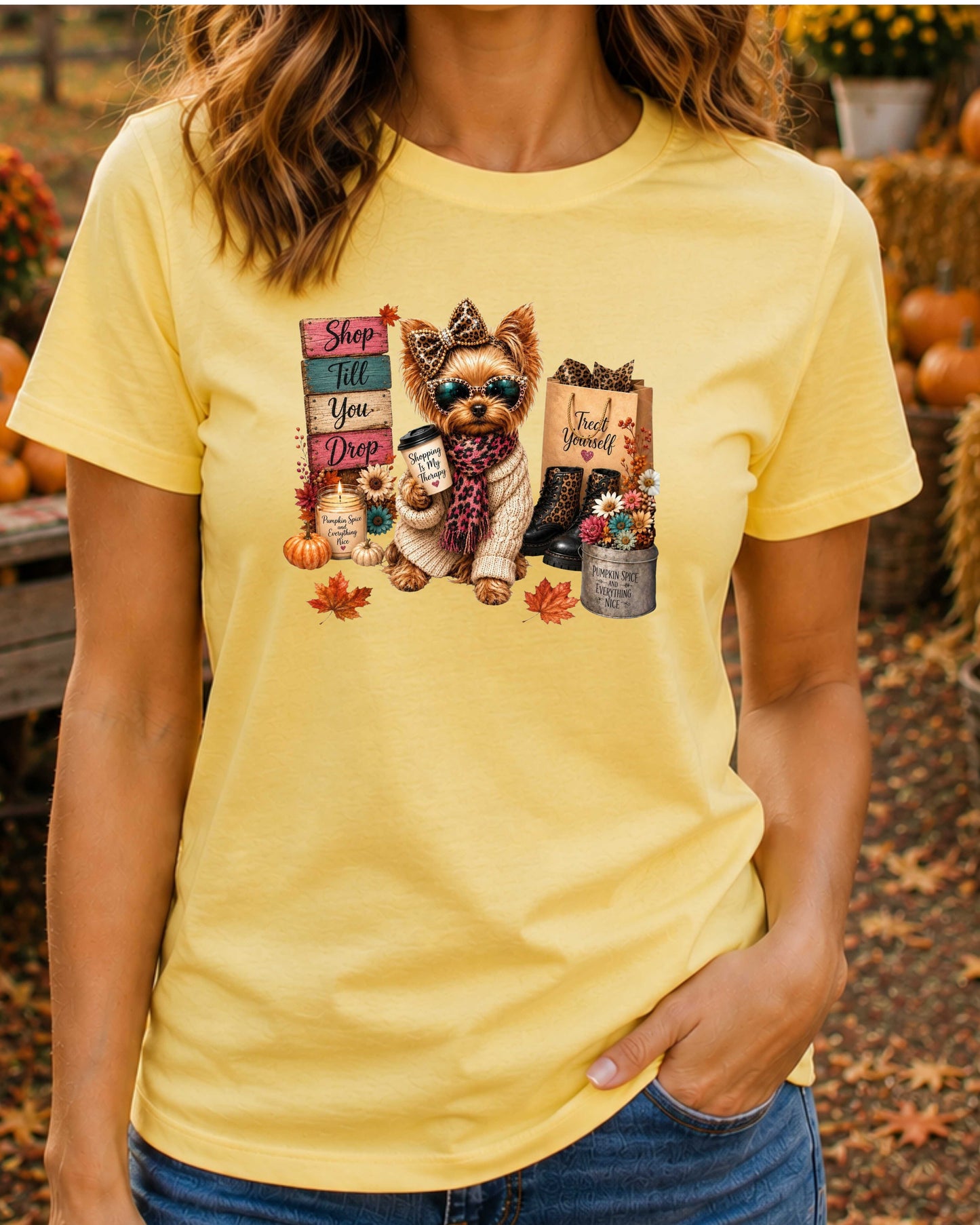 Autumn Yorkie Cute Fall Yorkshire Terrier T-Shirt